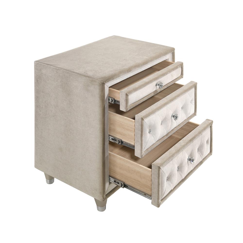 Antonella 3-Drawer Upholstered Nightstand Ivory/Camel - 223522 - Bien Home Furniture & Electronics