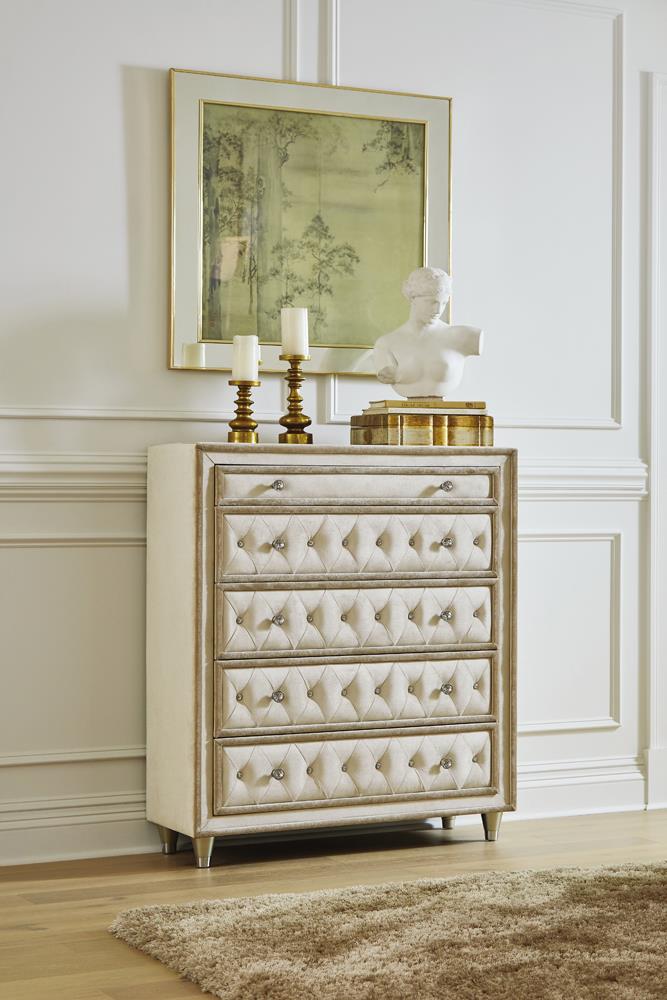 Antonella 5-Drawer Upholstered Chest Ivory/Camel - 223525 - Bien Home Furniture & Electronics