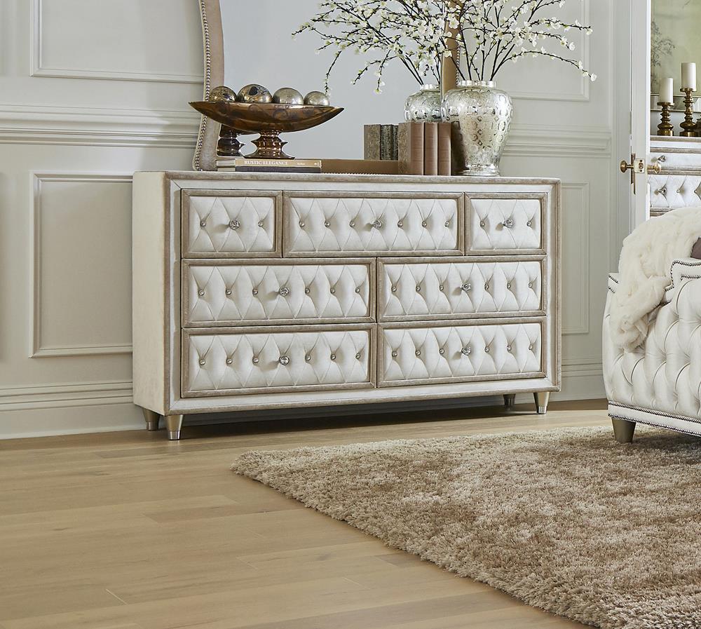 Antonella Ivory/Camel 7-Drawer Upholstered Dresser - 223523 - Bien Home Furniture & Electronics