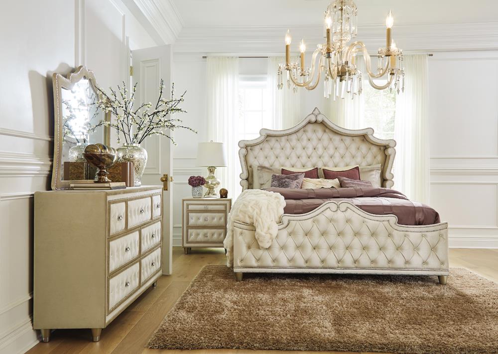 Antonella Upholstered Tufted Bedroom Set Ivory/Camel - 223521KE-S4 - Bien Home Furniture & Electronics