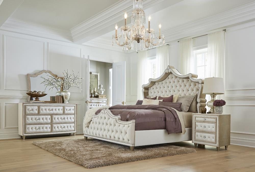 Antonella Upholstered Tufted Bedroom Set Ivory/Camel - 223521KW-S4 - Bien Home Furniture & Electronics