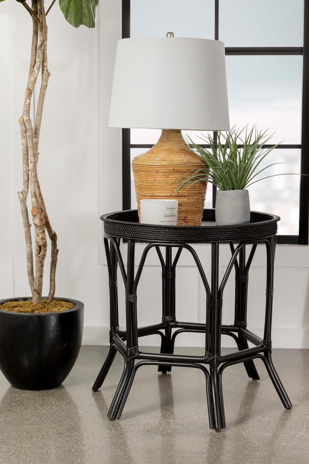 Antonio Black Round Rattan Tray Top Accent Table - 936069 - Bien Home Furniture &amp; Electronics