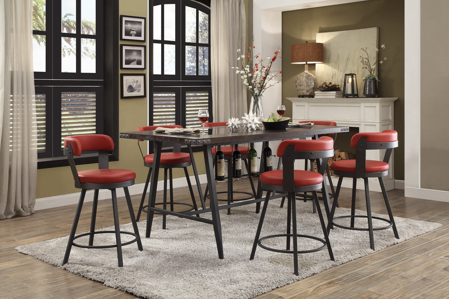 Appert Red/Dark Gray Counter Height Set - SET | 5566-36 | 5566-36G | 5566-24RD(3) - Bien Home Furniture & Electronics