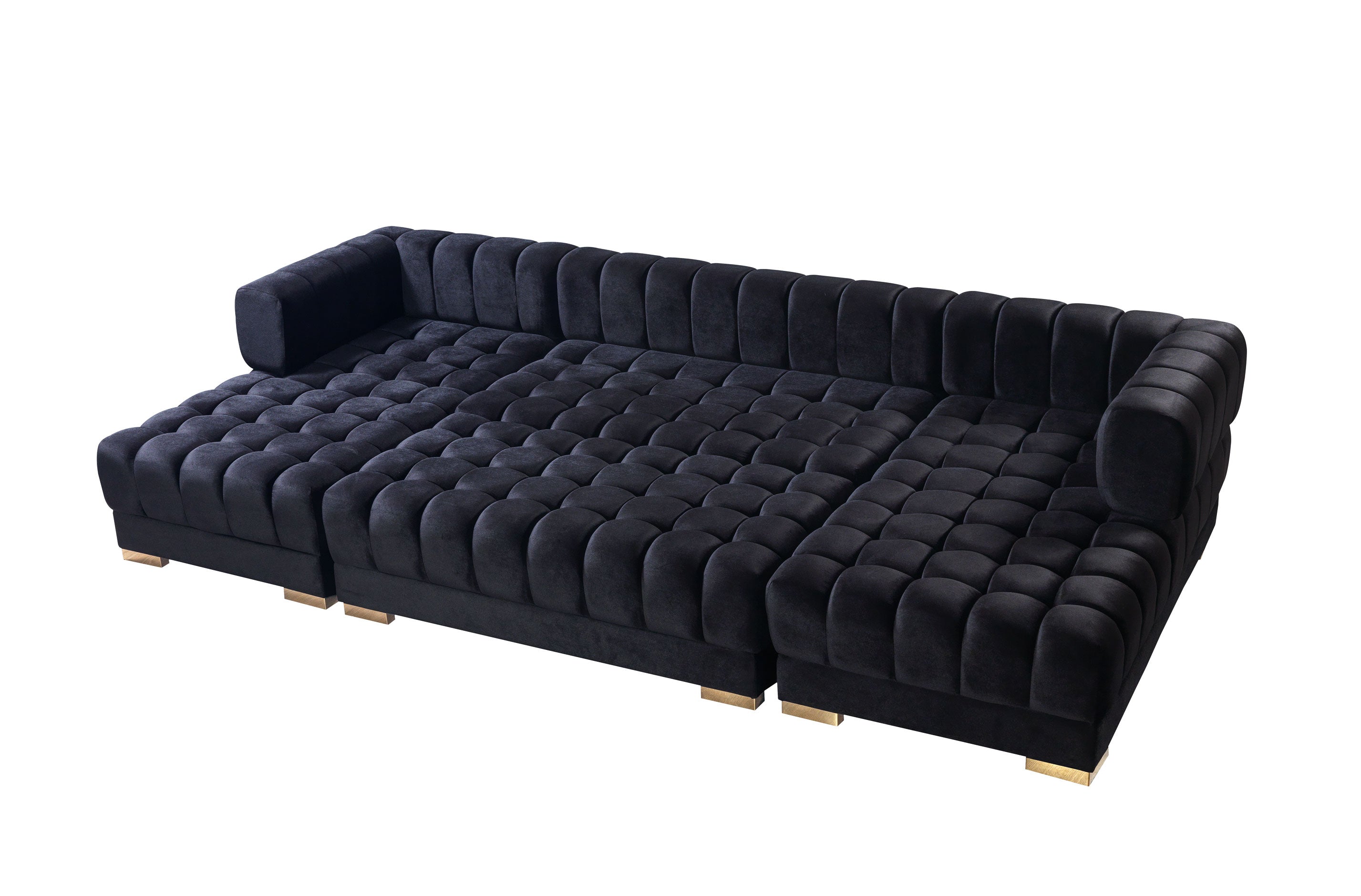 Ariana Black Velvet Double Chaise Sectional - ARIANABLACK-SEC - Bien Home Furniture & Electronics