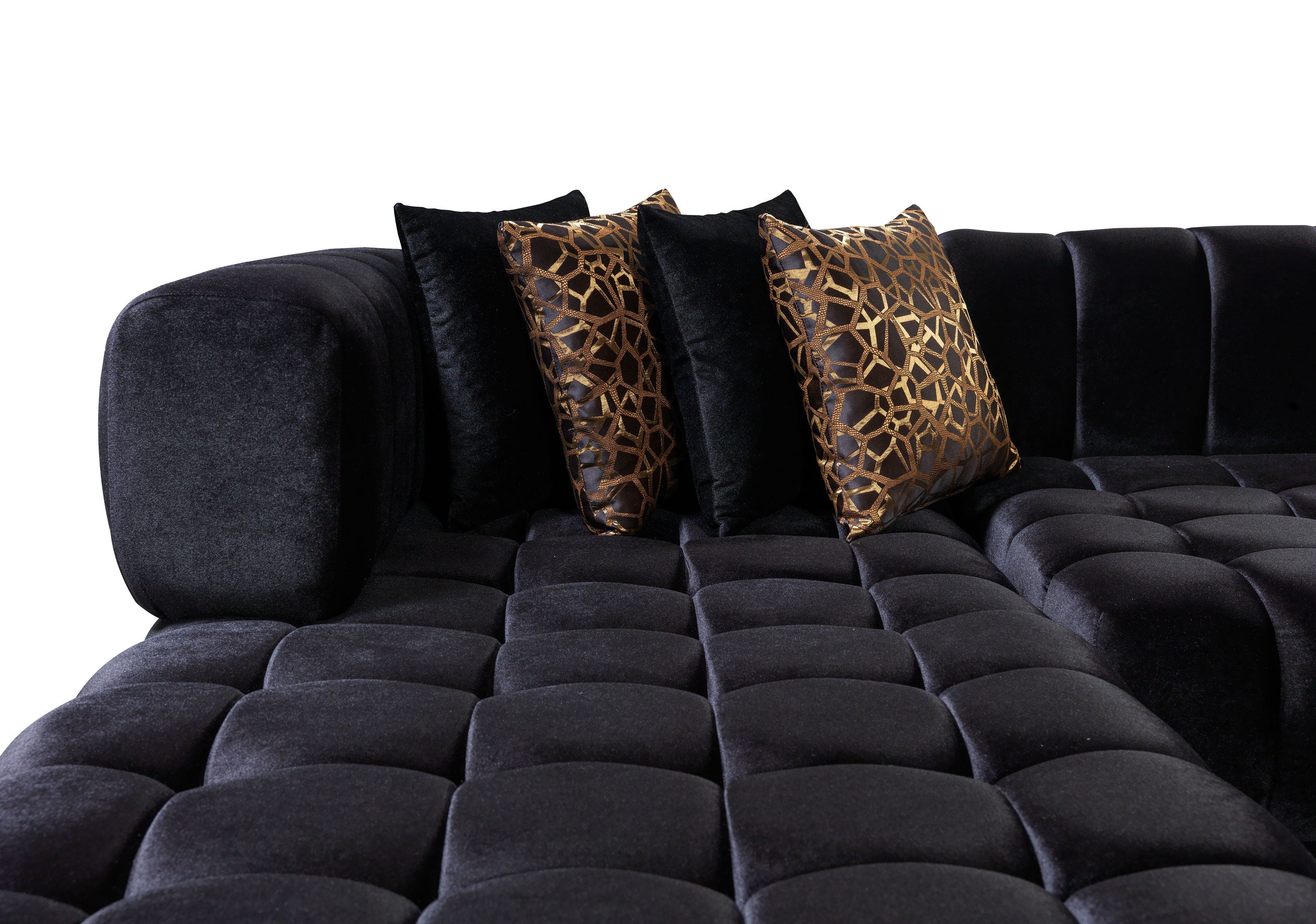 Ariana Black Velvet Double Chaise Sectional - ARIANABLACK-SEC - Bien Home Furniture & Electronics