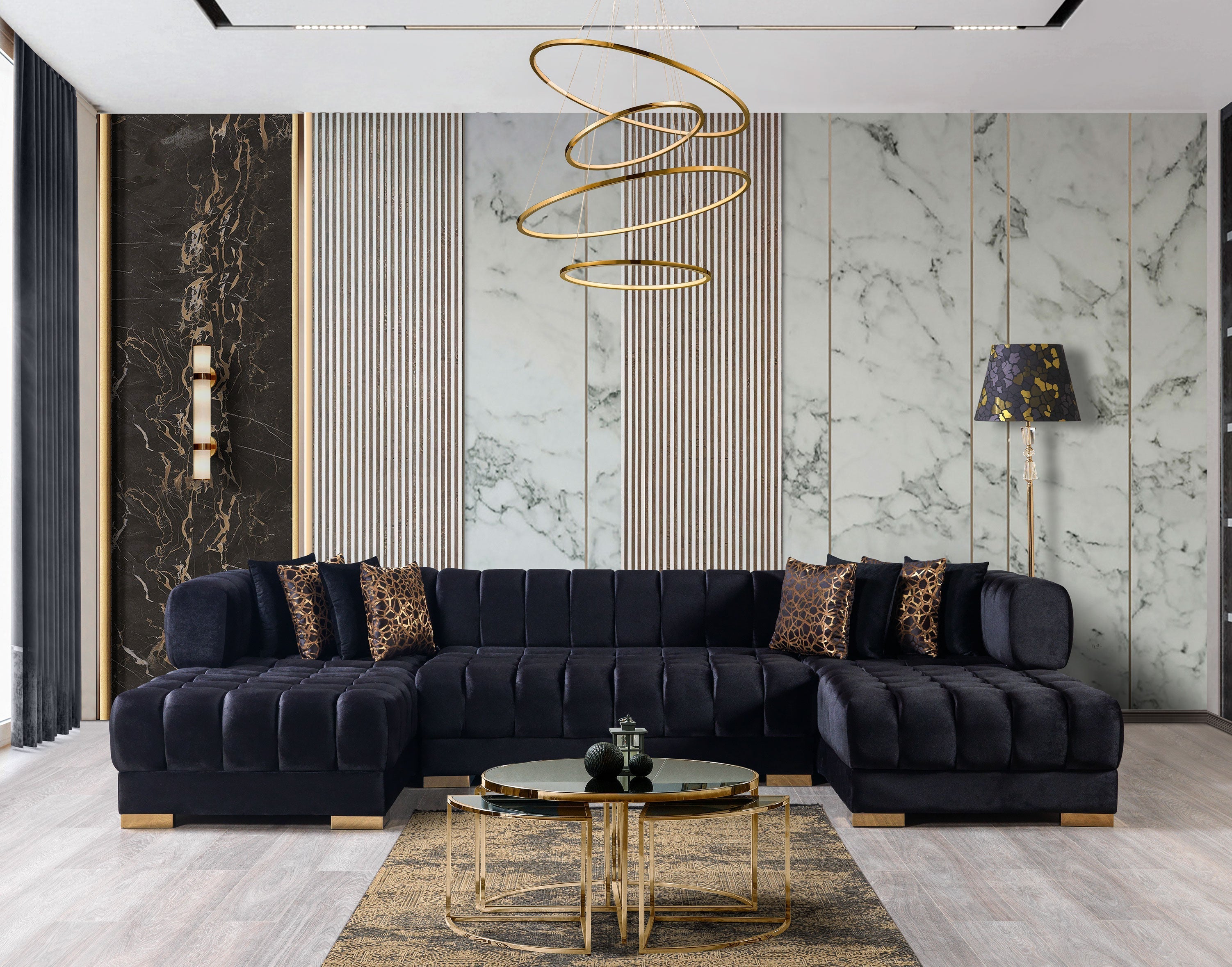 Ariana Black Velvet Double Chaise Sectional - ARIANABLACK-SEC - Bien Home Furniture & Electronics