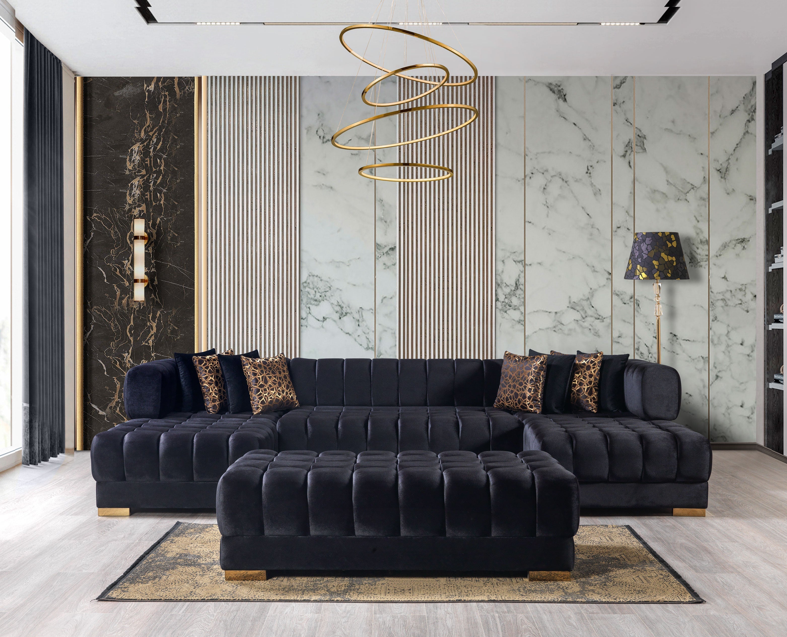 Ariana Black Velvet Double Chaise Sectional - ARIANABLACK-SEC - Bien Home Furniture & Electronics