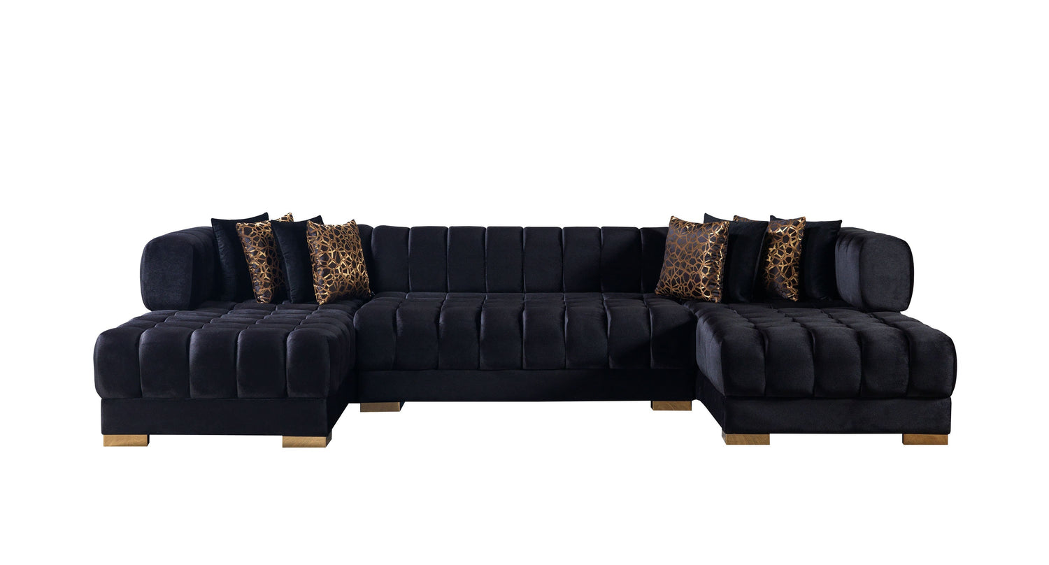 Ariana Black Velvet Double Chaise Sectional - ARIANABLACK-SEC - Bien Home Furniture & Electronics