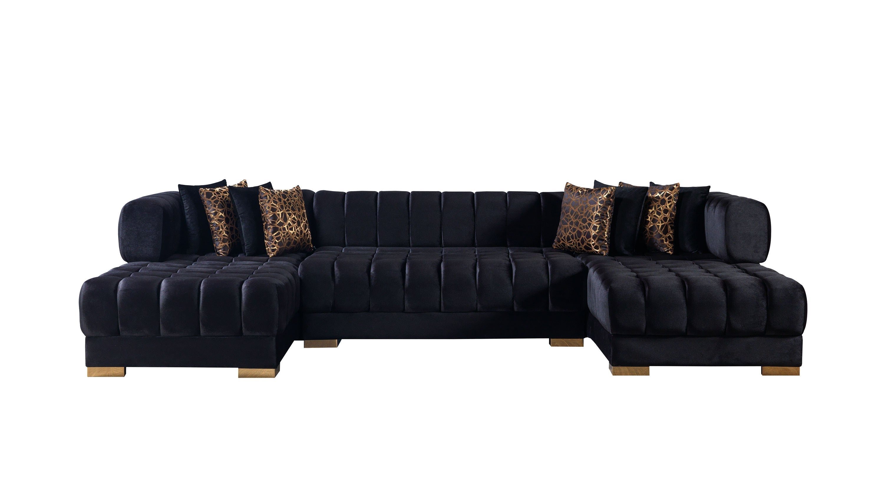 Ariana Black Velvet Double Chaise Sectional - ARIANABLACK-SEC - Bien Home Furniture & Electronics