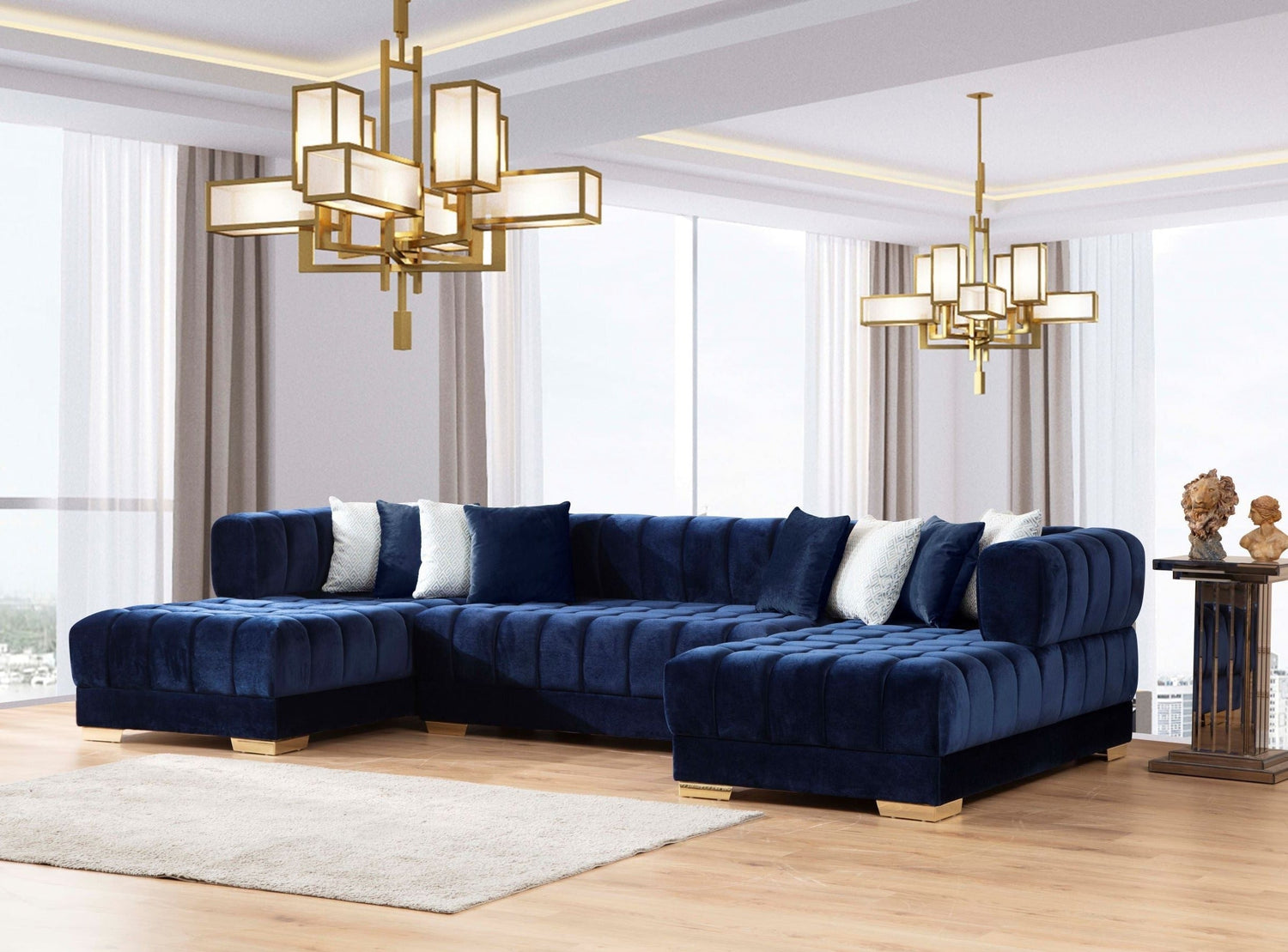 Ariana Blue Velvet Double Chaise Sectional - ARIANABLUE-SEC - Bien Home Furniture & Electronics