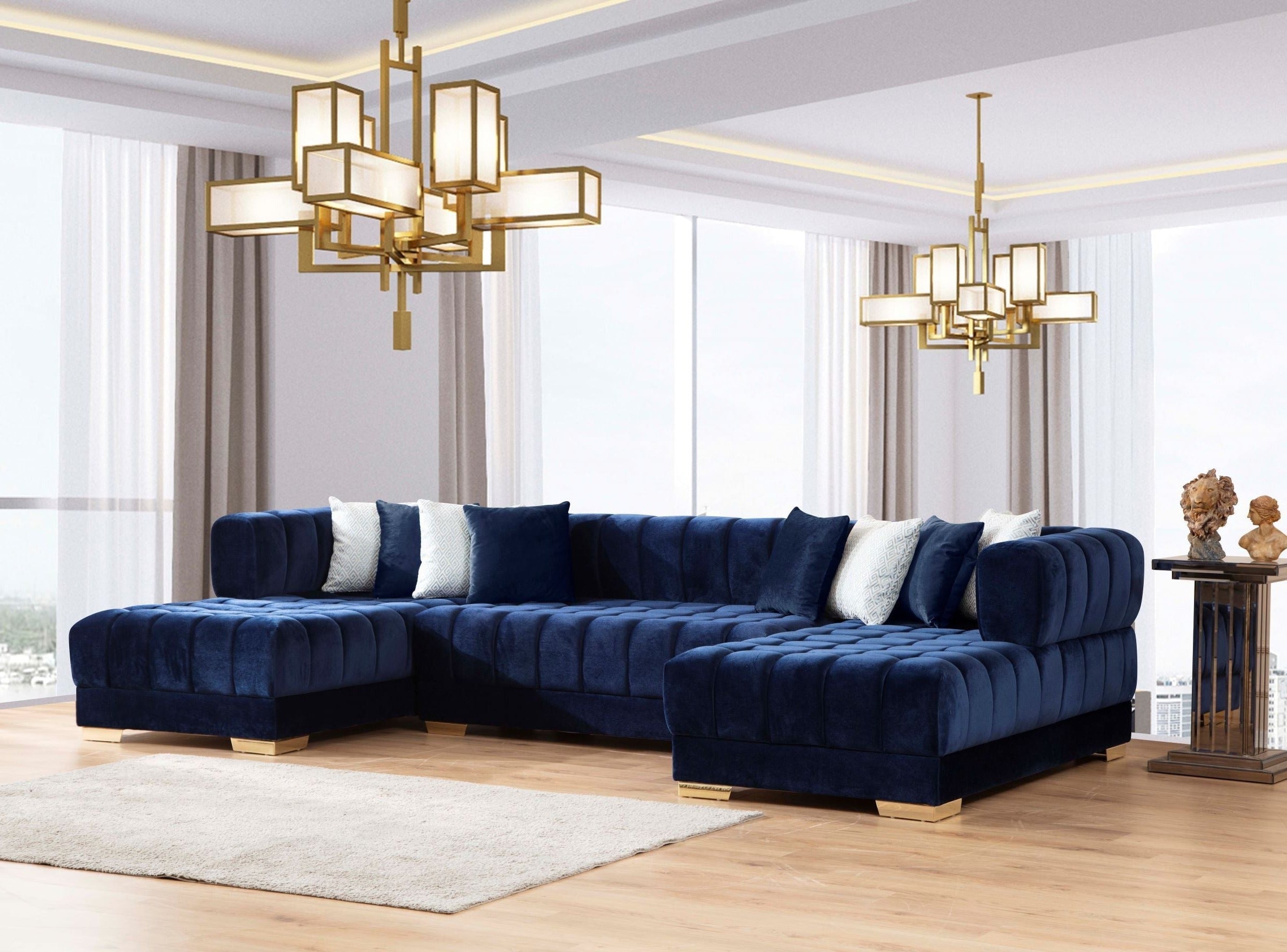 Ariana Blue Velvet Double Chaise Sectional - ARIANABLUE-SEC - Bien Home Furniture & Electronics