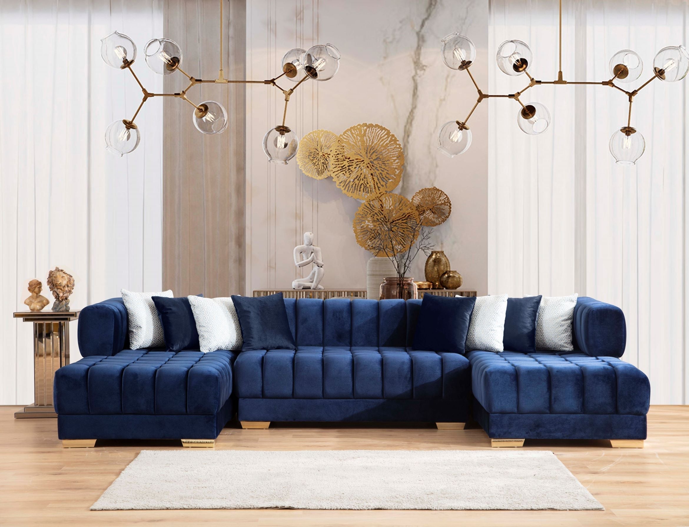 Ariana Blue Velvet Double Chaise Sectional - ARIANABLUE-SEC - Bien Home Furniture & Electronics