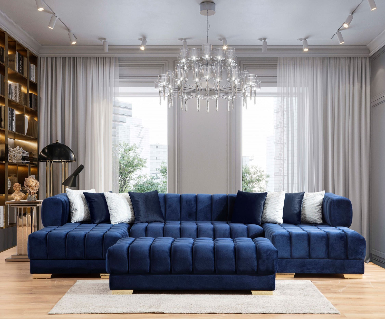 Ariana Blue Velvet Double Chaise Sectional - ARIANABLUE-SEC - Bien Home Furniture & Electronics