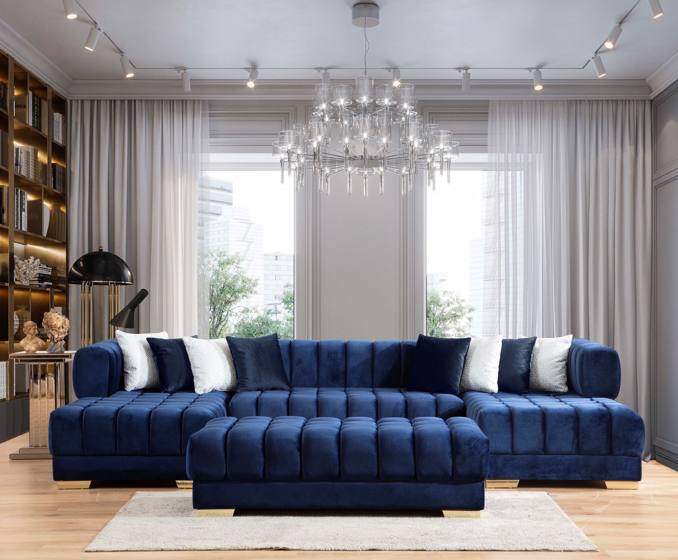 Ariana Blue Velvet Double Chaise Sectional - ARIANABLUE-SEC - Bien Home Furniture & Electronics