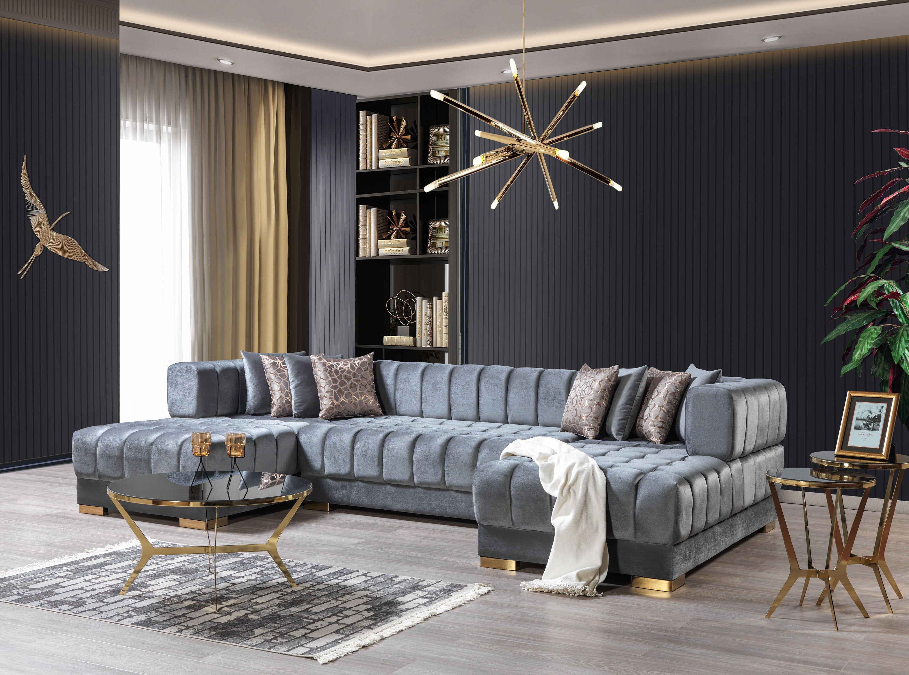 Ariana Gray Velvet Double Chaise Sectional - ARIANAGRAY-SEC - Bien Home Furniture & Electronics