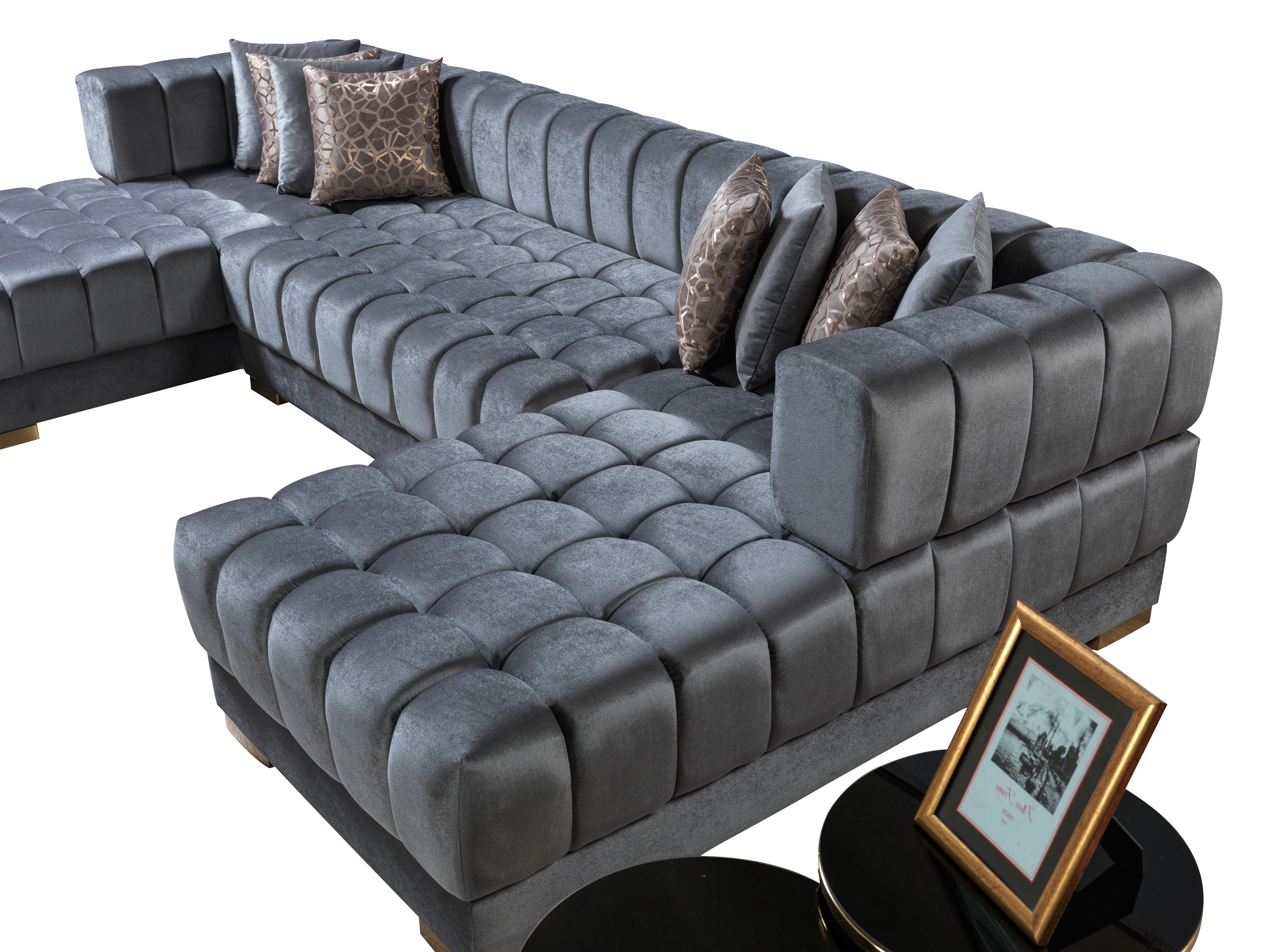 Ariana Gray Velvet Double Chaise Sectional - ARIANAGRAY-SEC - Bien Home Furniture & Electronics
