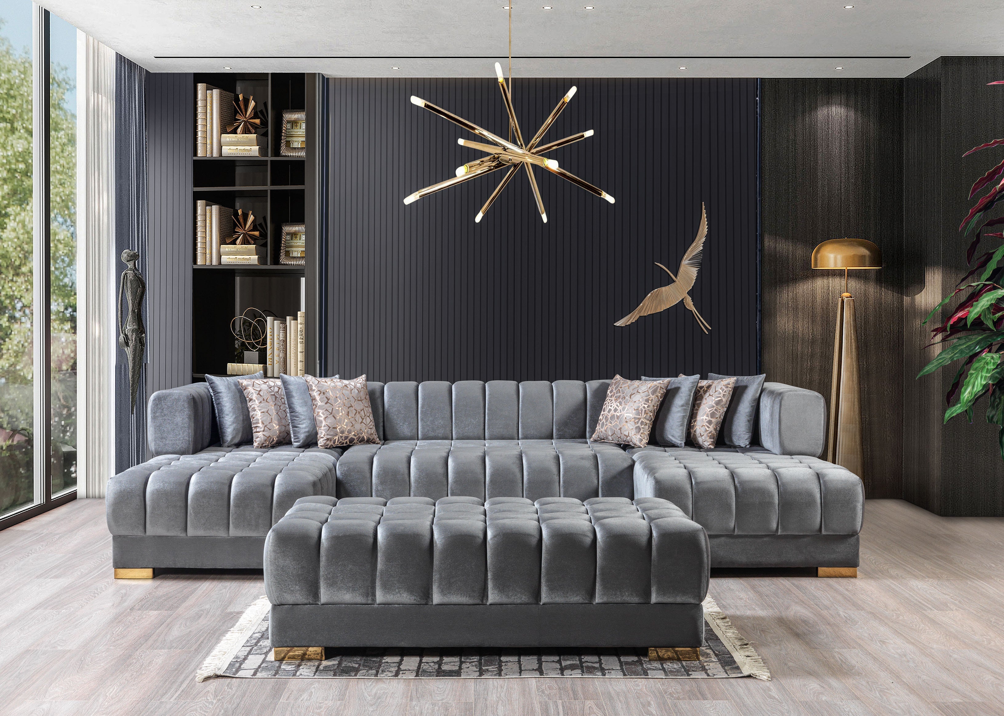 Ariana Gray Velvet Double Chaise Sectional - ARIANAGRAY-SEC - Bien Home Furniture & Electronics