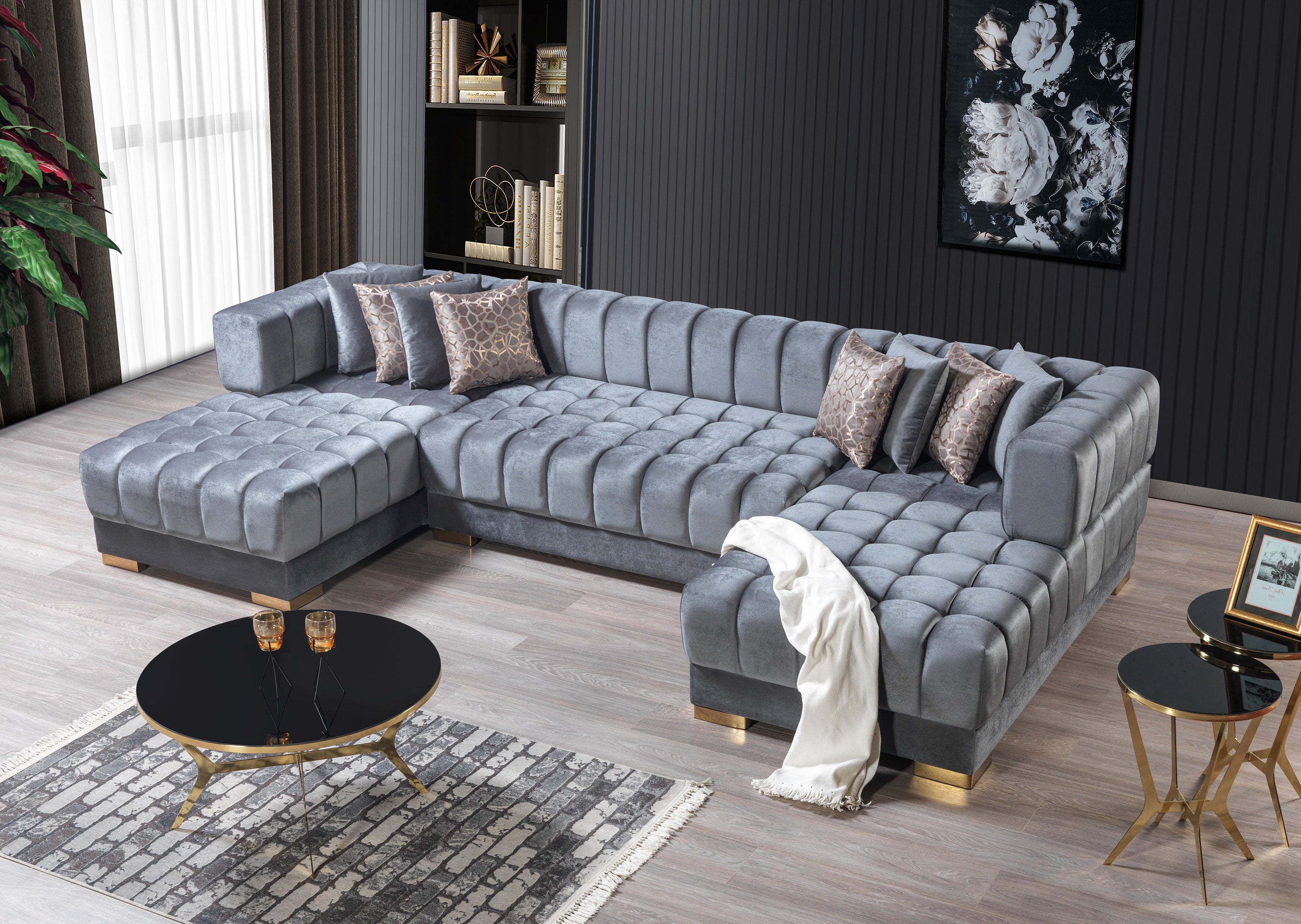 Ariana Gray Velvet Double Chaise Sectional - ARIANAGRAY-SEC - Bien Home Furniture & Electronics