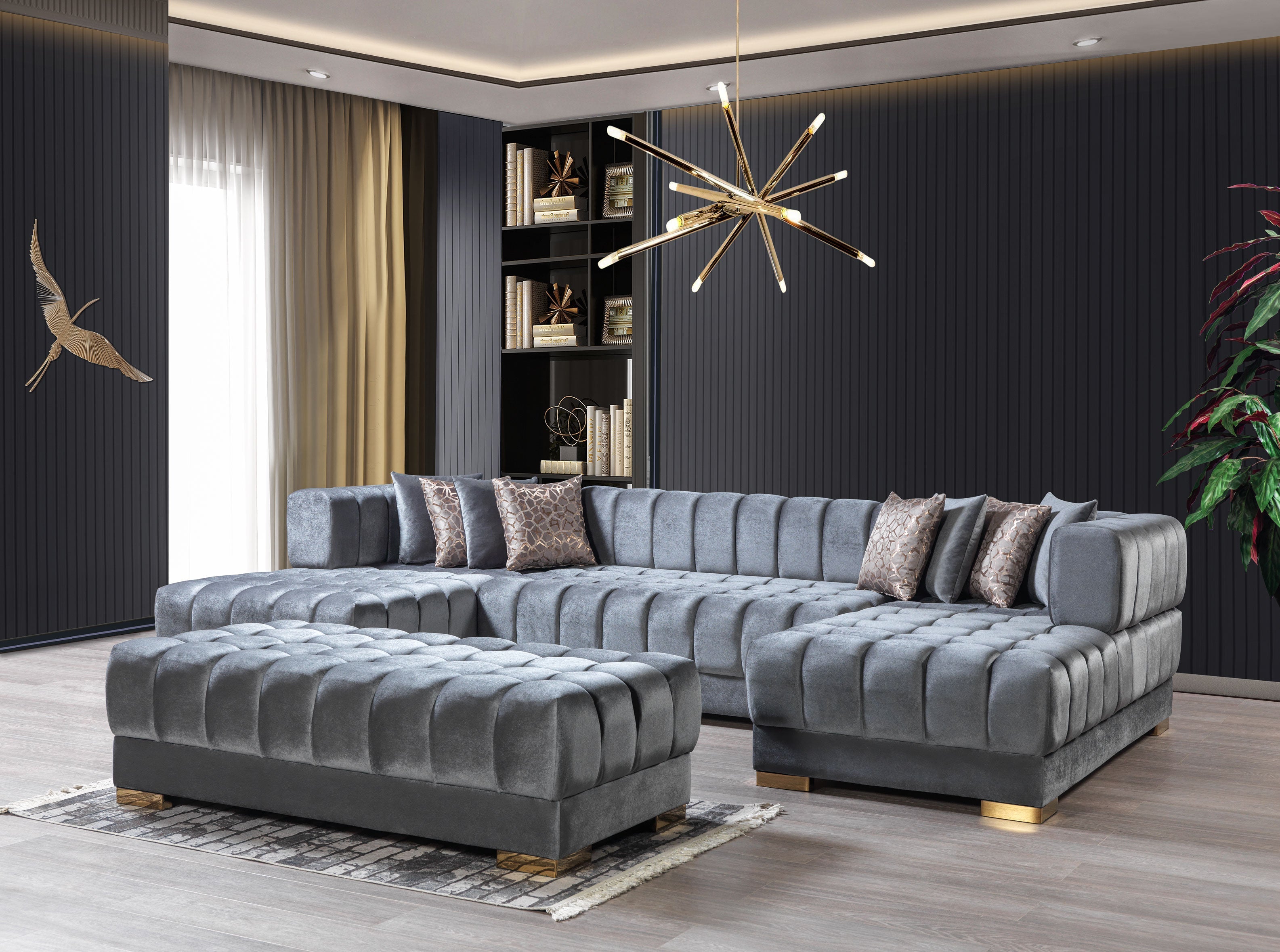 Ariana Gray Velvet Double Chaise Sectional - ARIANAGRAY-SEC - Bien Home Furniture & Electronics