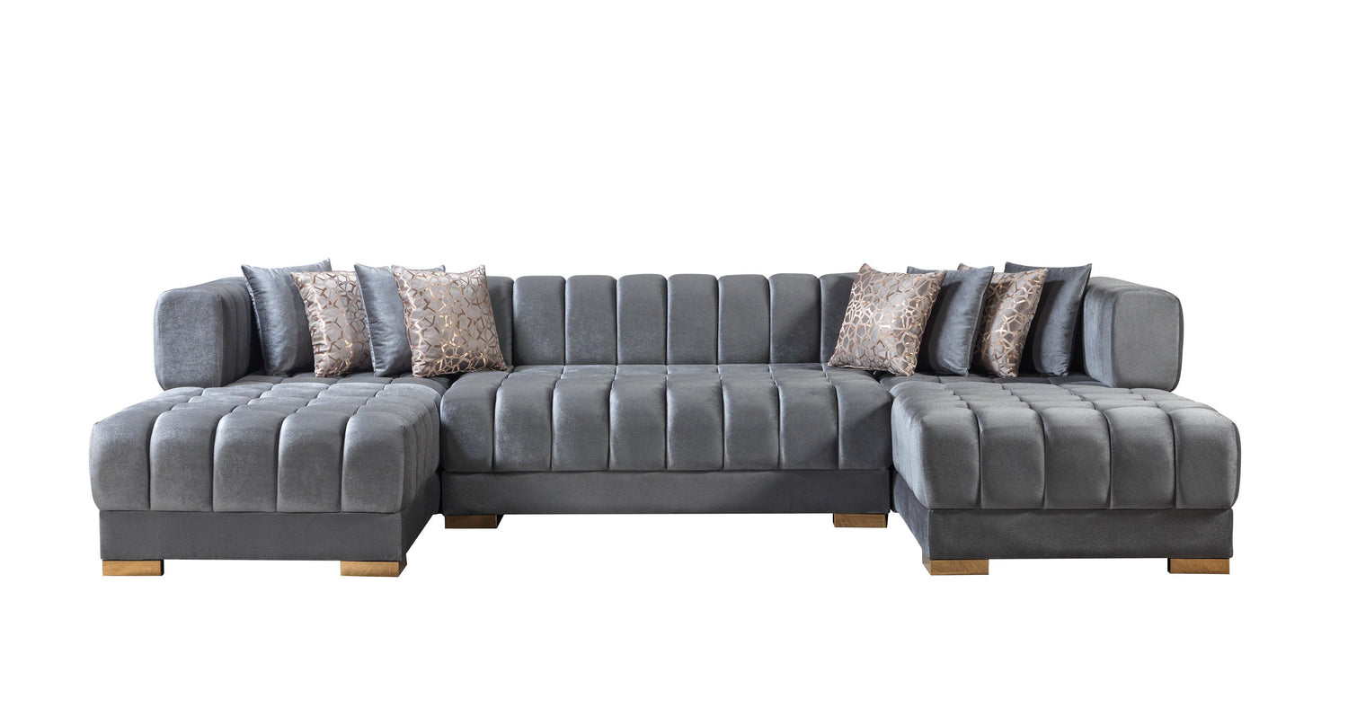 Ariana Gray Velvet Double Chaise Sectional - ARIANAGRAY-SEC - Bien Home Furniture & Electronics