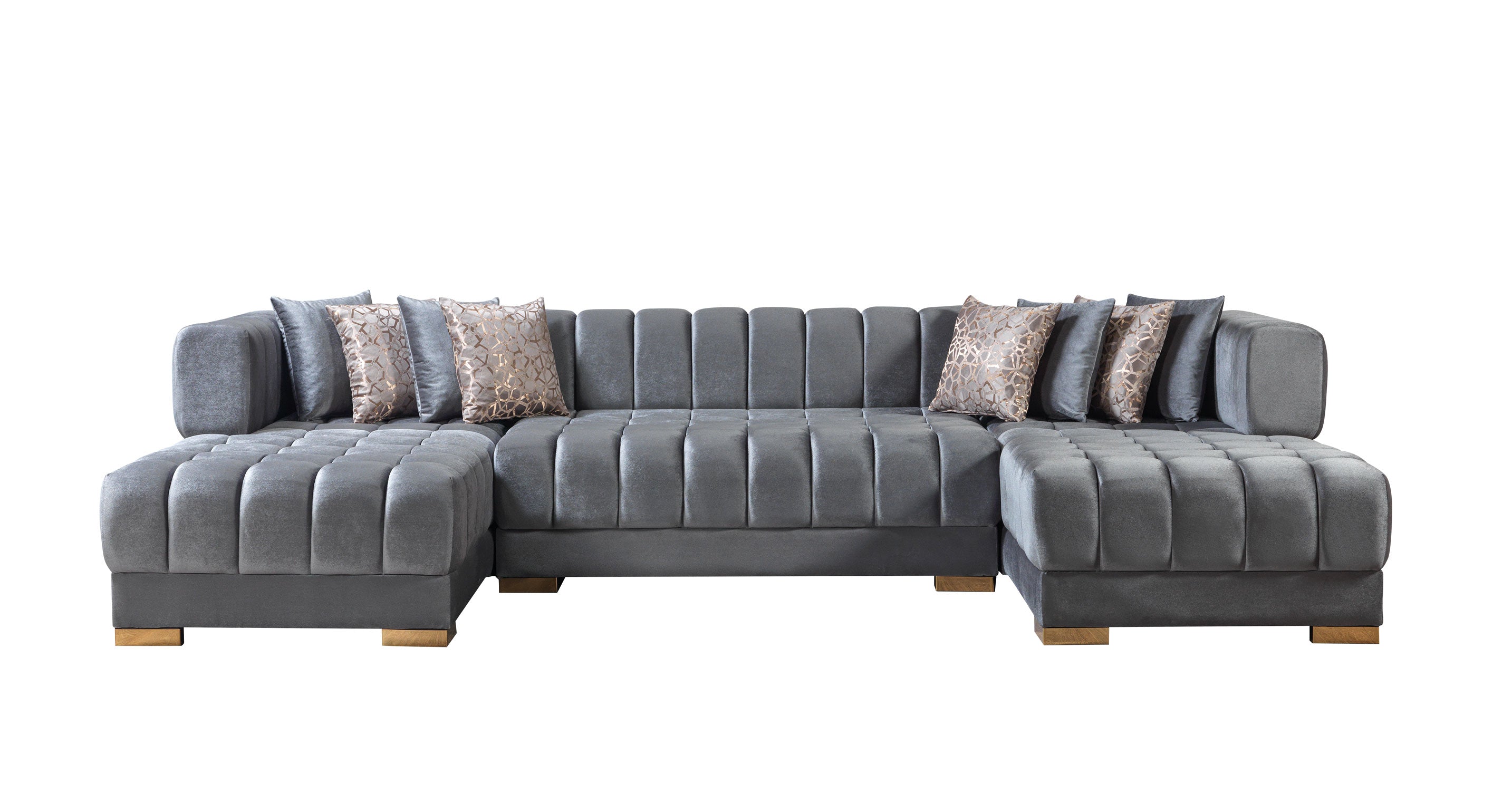 Ariana Gray Velvet Double Chaise Sectional - ARIANAGRAY-SEC - Bien Home Furniture & Electronics