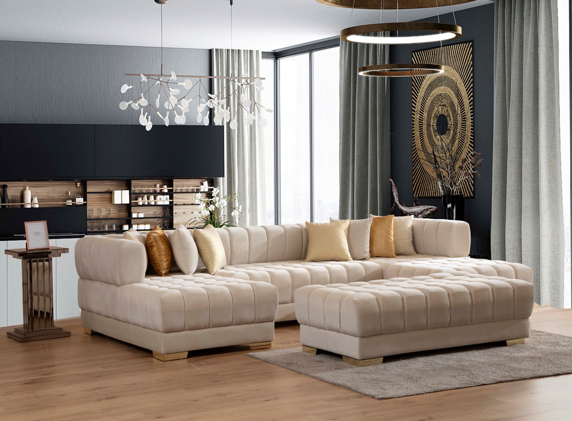 Ariana Ivory Velvet Ottoman - ARIANAIVORY-OTT - Bien Home Furniture & Electronics