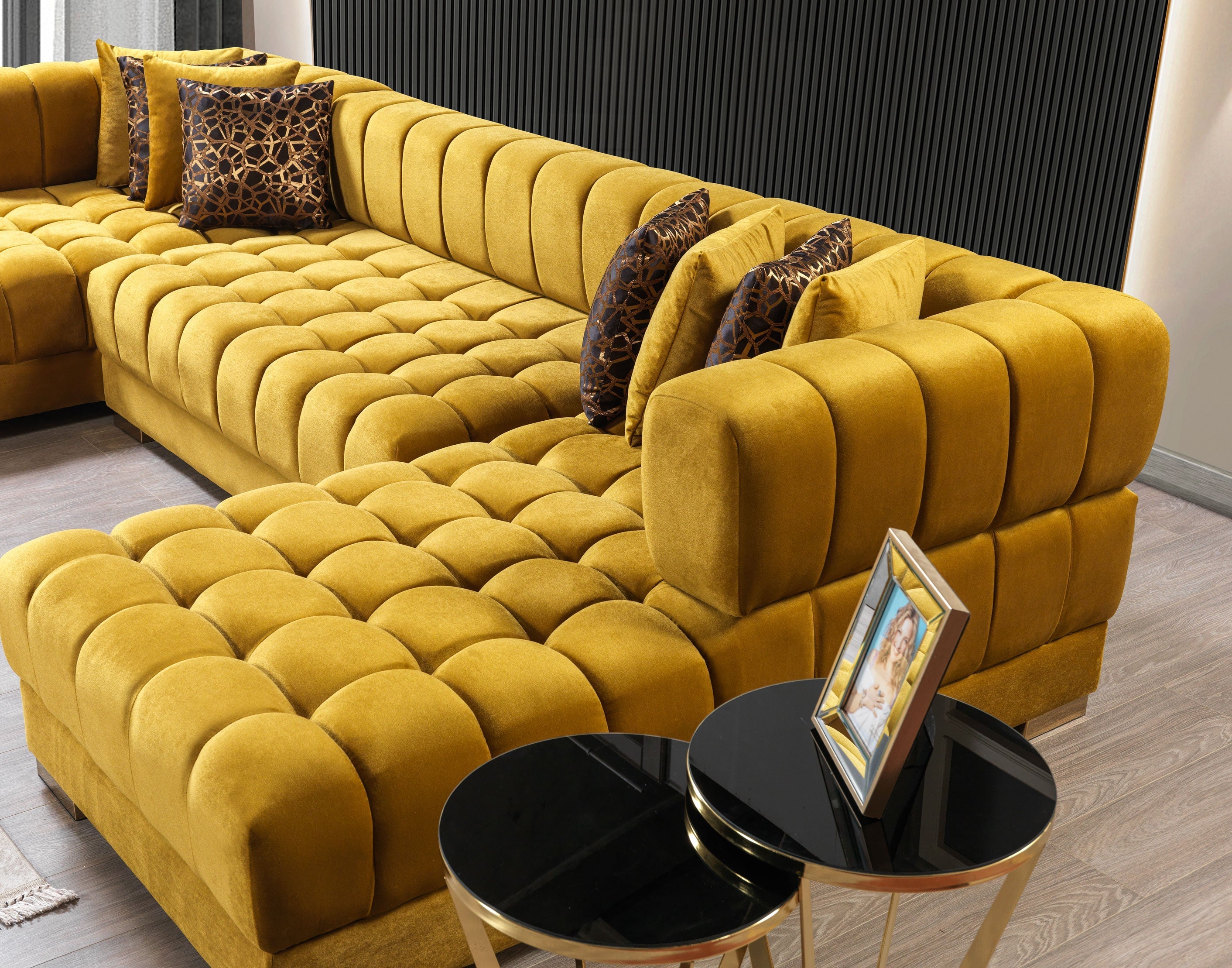 Ariana Mustard Velvet Double Chaise Sectional - ARIANAMUSTARD-SEC - Bien Home Furniture & Electronics