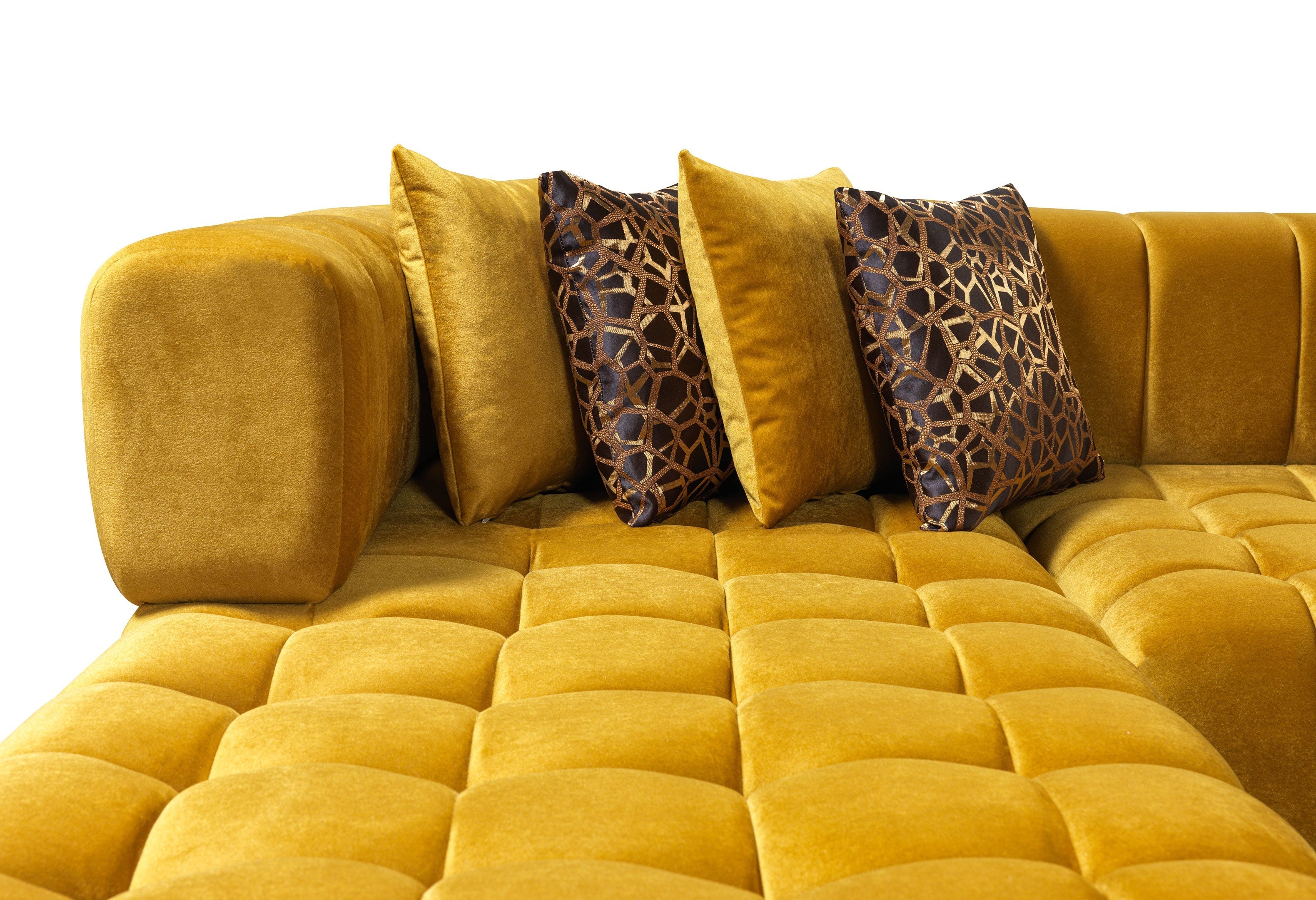 Ariana Mustard Velvet Double Chaise Sectional - ARIANAMUSTARD-SEC - Bien Home Furniture & Electronics