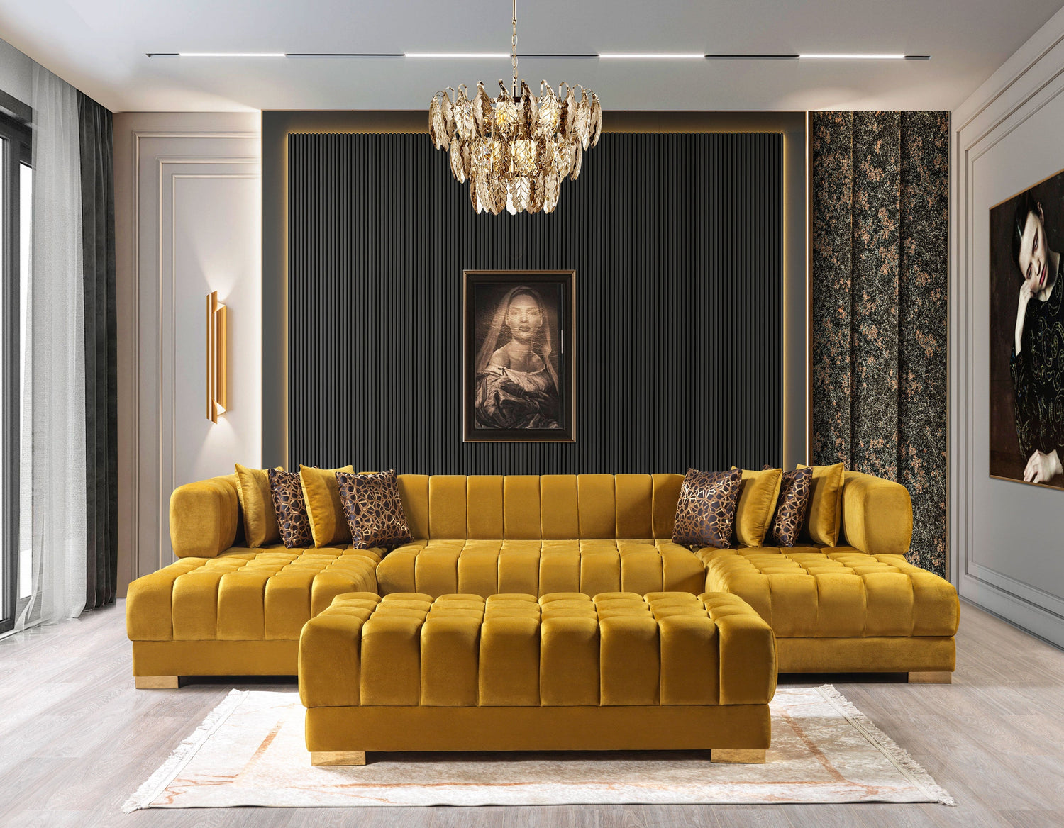 Ariana Mustard Velvet Double Chaise Sectional - ARIANAMUSTARD-SEC - Bien Home Furniture & Electronics