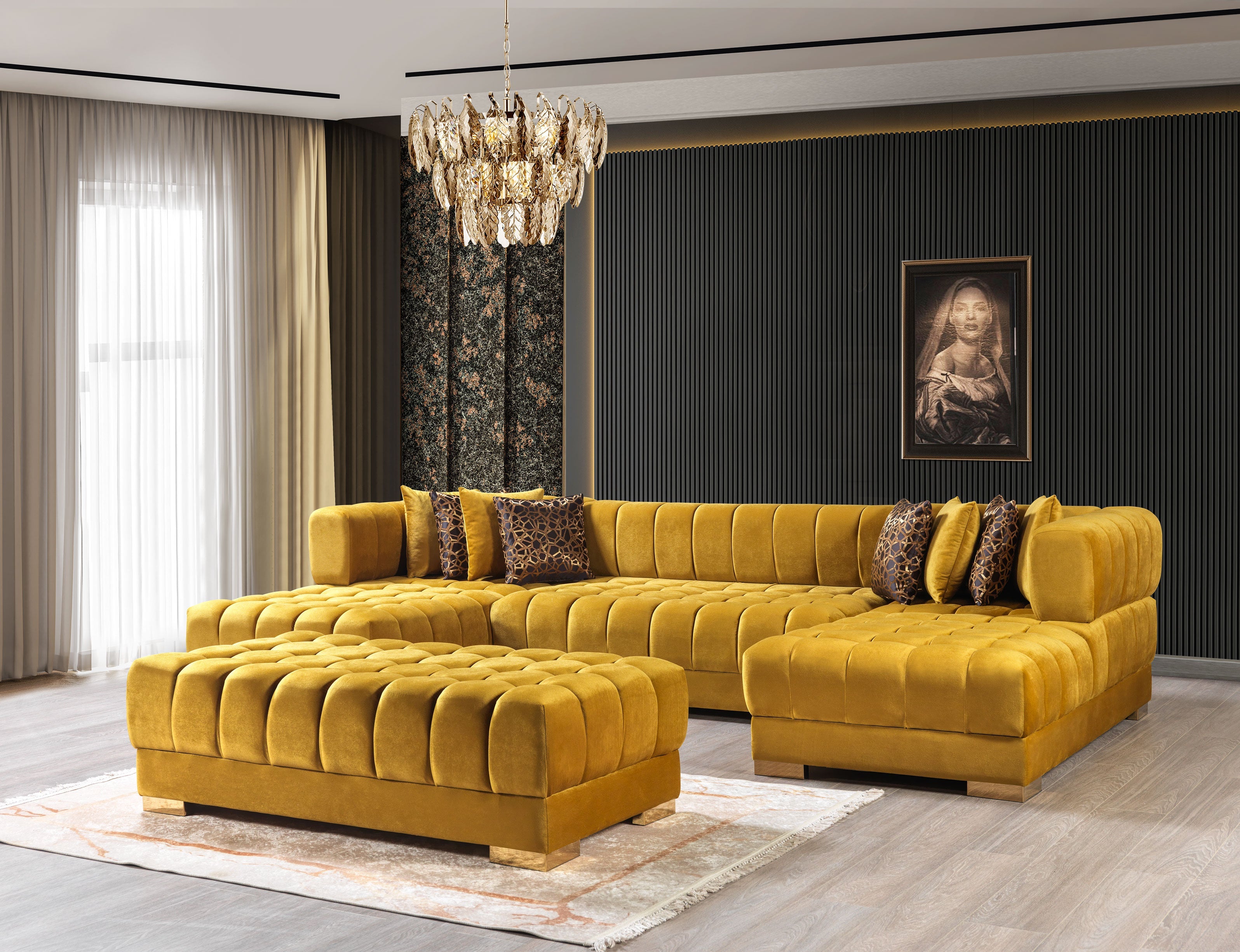 Ariana Mustard Velvet Double Chaise Sectional - ARIANAMUSTARD-SEC - Bien Home Furniture & Electronics