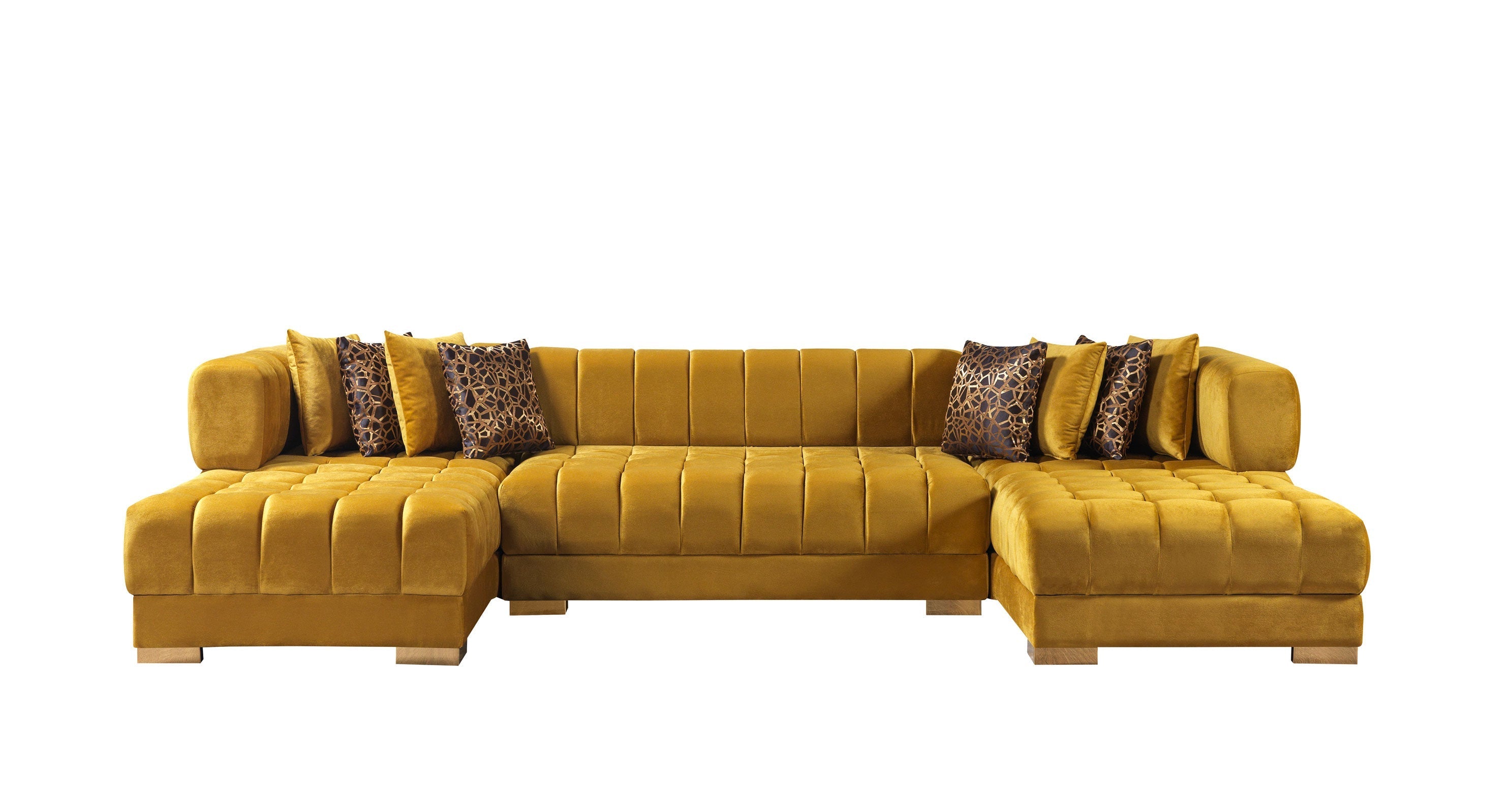 Ariana Mustard Velvet Double Chaise Sectional - ARIANAMUSTARD-SEC - Bien Home Furniture & Electronics