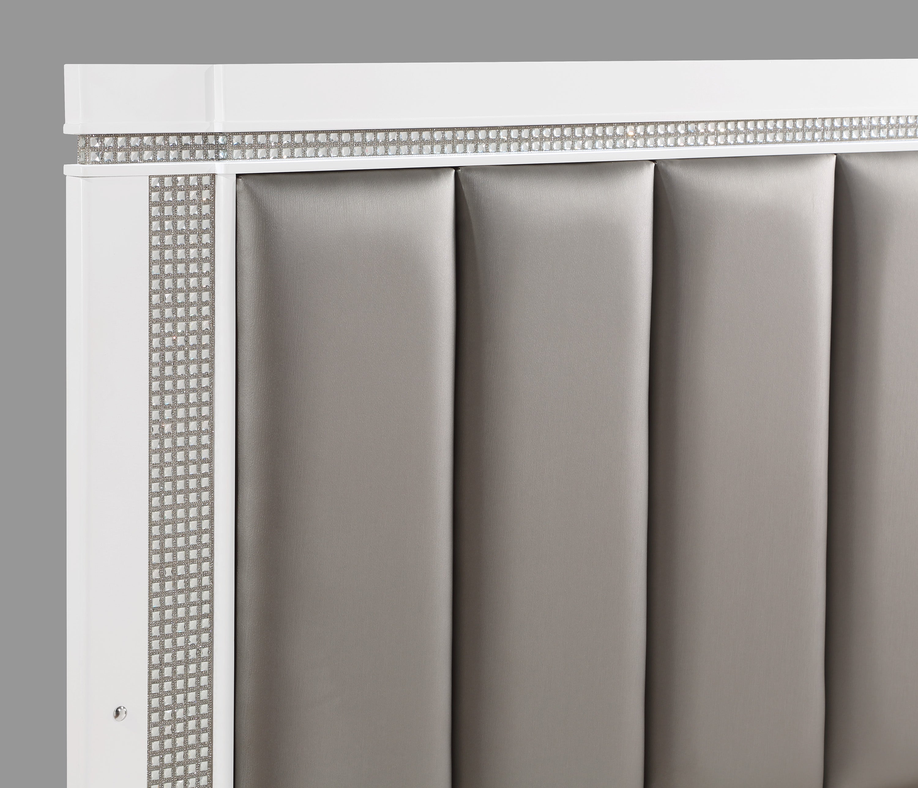 Ariane White/Silver King Upholstered Panel Bed - SET | B1690-K-HB | B1690-K-FB | B1690-KQ-RAIL - Bien Home Furniture &amp; Electronics