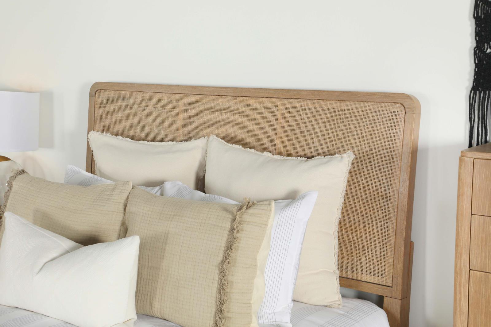 Arini Upholstered Eastern King Panel Bed Sand Wash/Natural Cane - 224300KE - Bien Home Furniture & Electronics