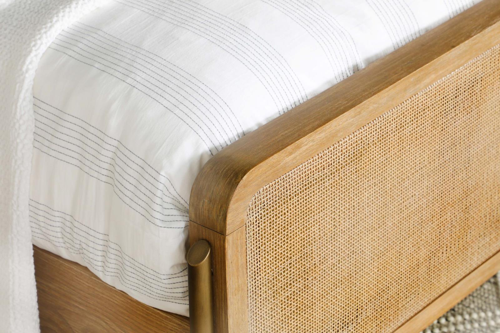 Arini Upholstered Eastern King Panel Bed Sand Wash/Natural Cane - 224300KE - Bien Home Furniture & Electronics