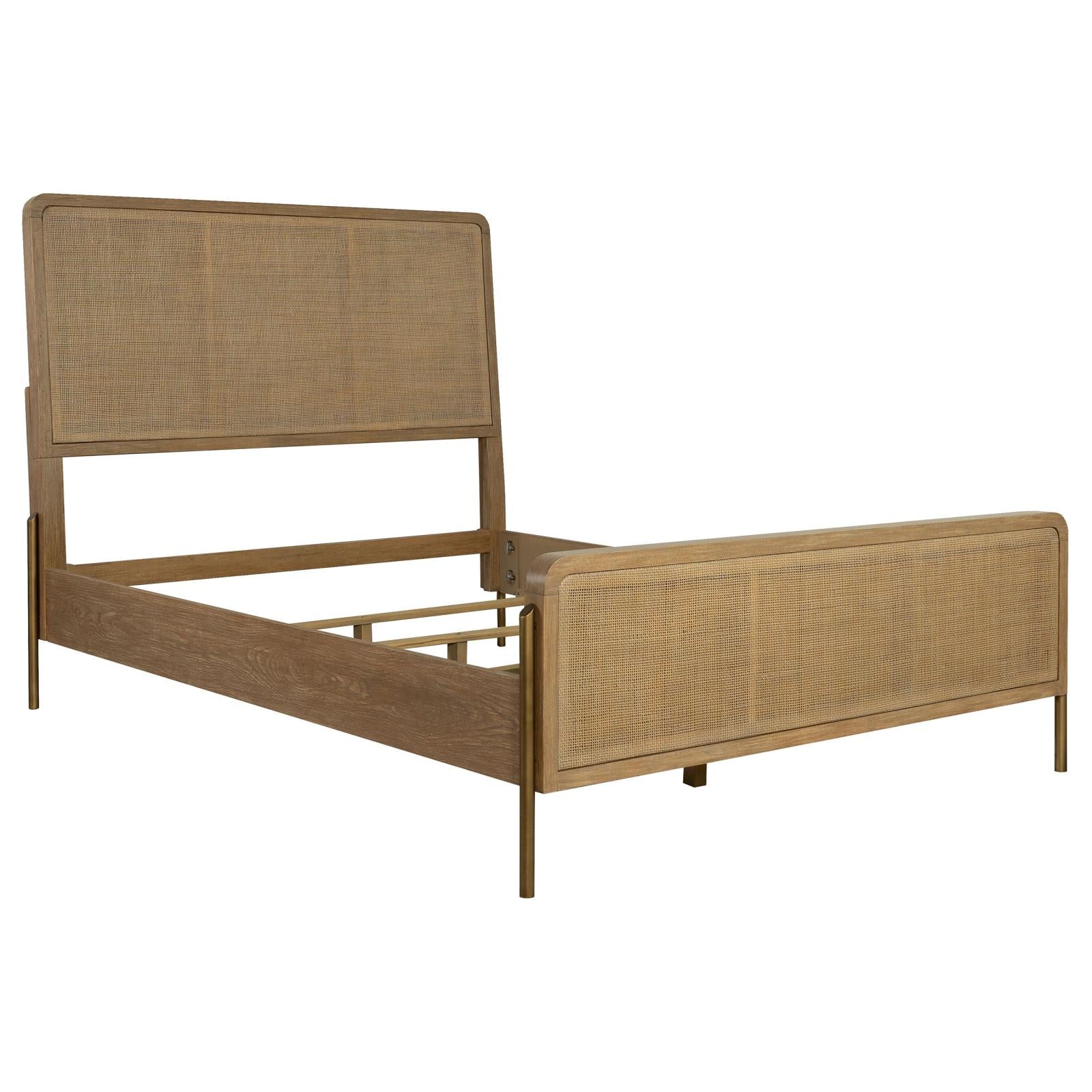 Arini Upholstered Eastern King Panel Bed Sand Wash/Natural Cane - 224300KE - Bien Home Furniture & Electronics