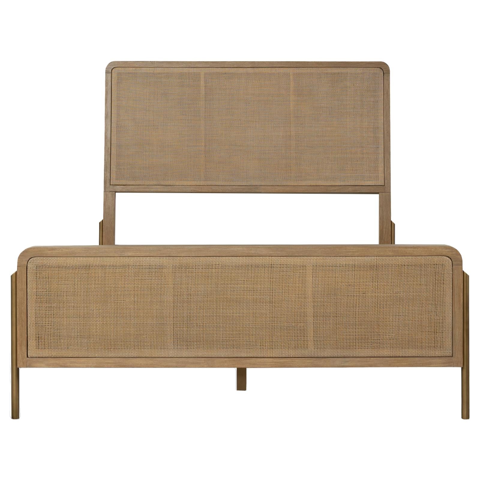 Arini Upholstered Eastern King Panel Bed Sand Wash/Natural Cane - 224300KE - Bien Home Furniture & Electronics