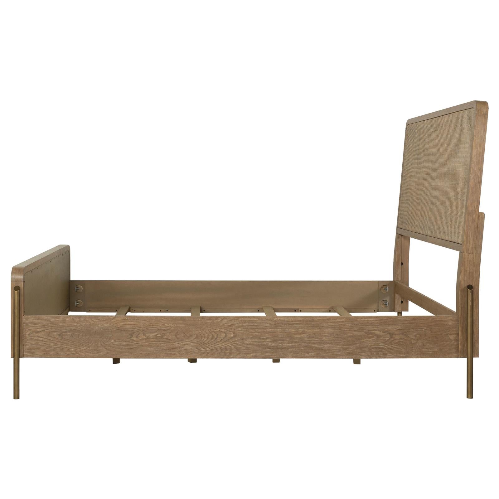 Arini Upholstered Eastern King Panel Bed Sand Wash/Natural Cane - 224300KE - Bien Home Furniture & Electronics