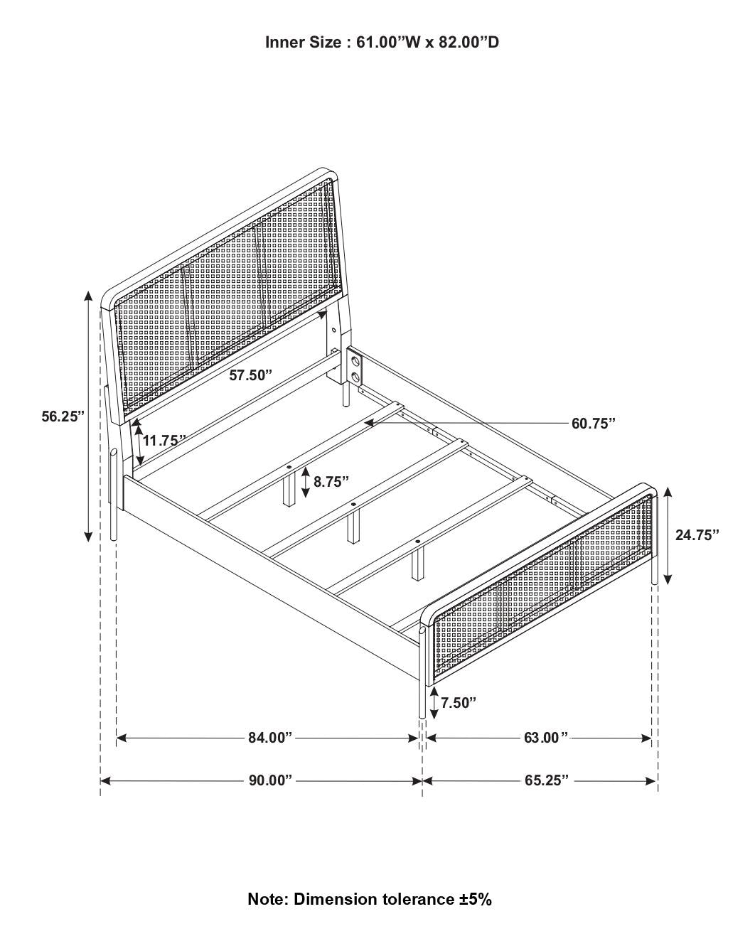 Arini Upholstered Queen Panel Bed Sand Wash/Natural Cane - 224300Q - Bien Home Furniture & Electronics