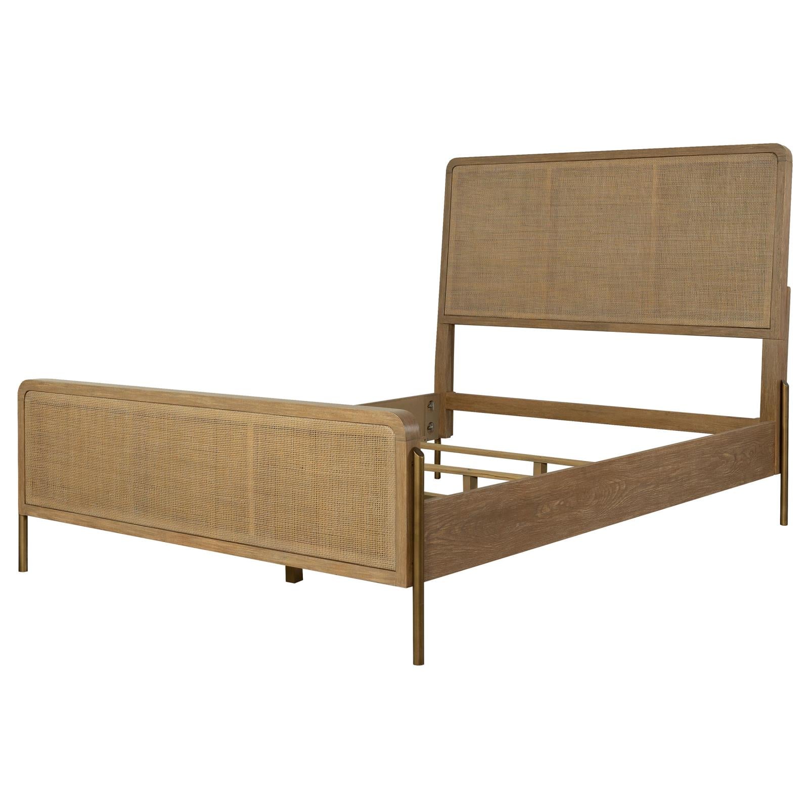 Arini Upholstered Queen Panel Bed Sand Wash/Natural Cane - 224300Q - Bien Home Furniture & Electronics
