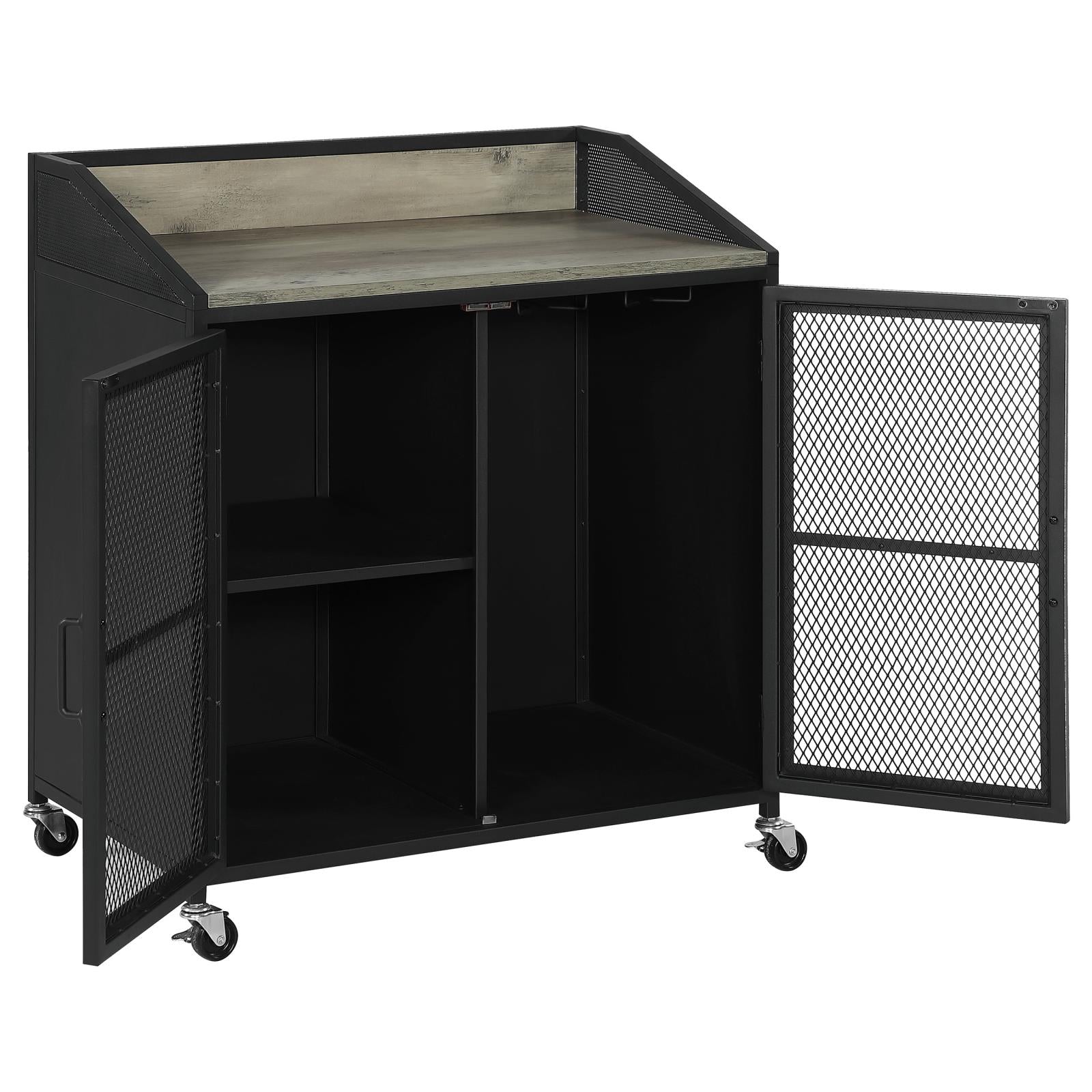 Arlette Gray Wash/Sandy Black Wine Cabinet with Wire Mesh Doors - 183476 - Bien Home Furniture & Electronics