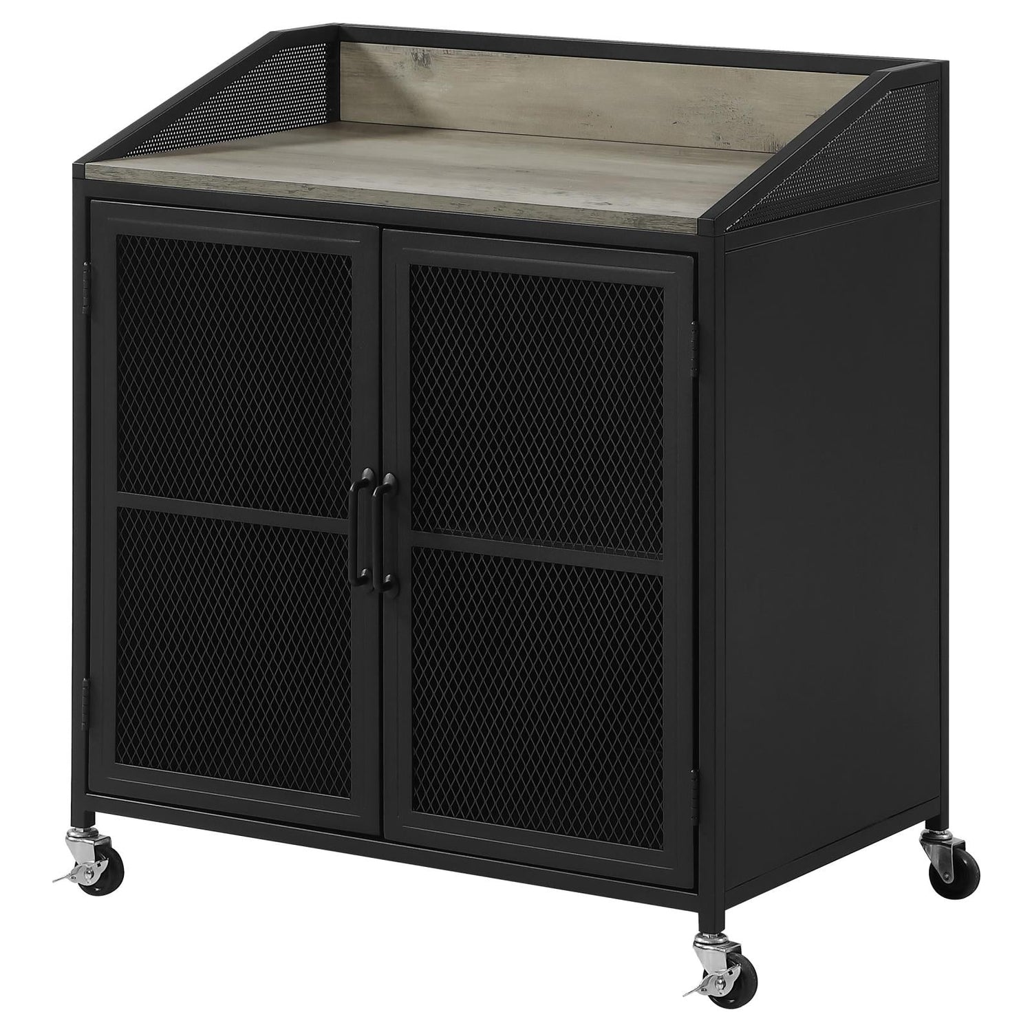 Arlette Gray Wash/Sandy Black Wine Cabinet with Wire Mesh Doors - 183476 - Bien Home Furniture & Electronics