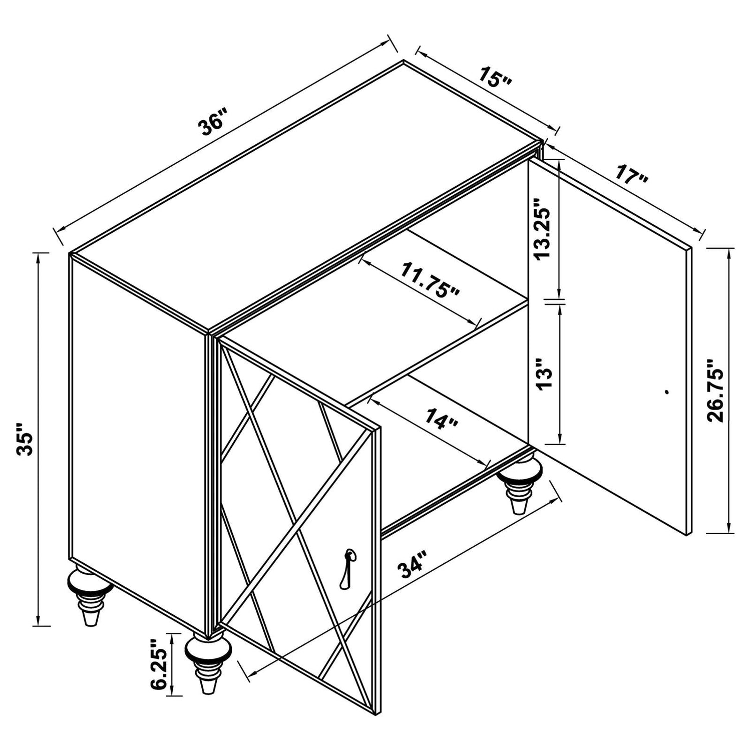 Astilbe Mirror/Champagne 2-Door Accent Cabinet - 951851 - Bien Home Furniture & Electronics