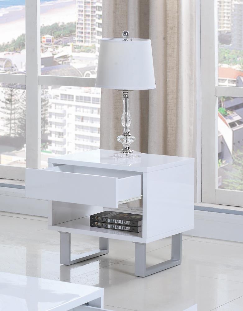 Atchsion 1-Drawer End Table High Glossy White - 705697 - Bien Home Furniture &amp; Electronics