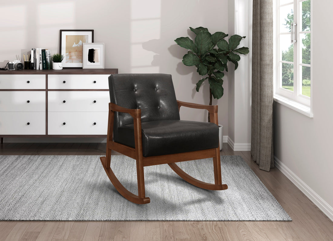 Auden Dark Brown Faux Leather Rocking Chair - 1049DB-1 - Bien Home Furniture &amp; Electronics