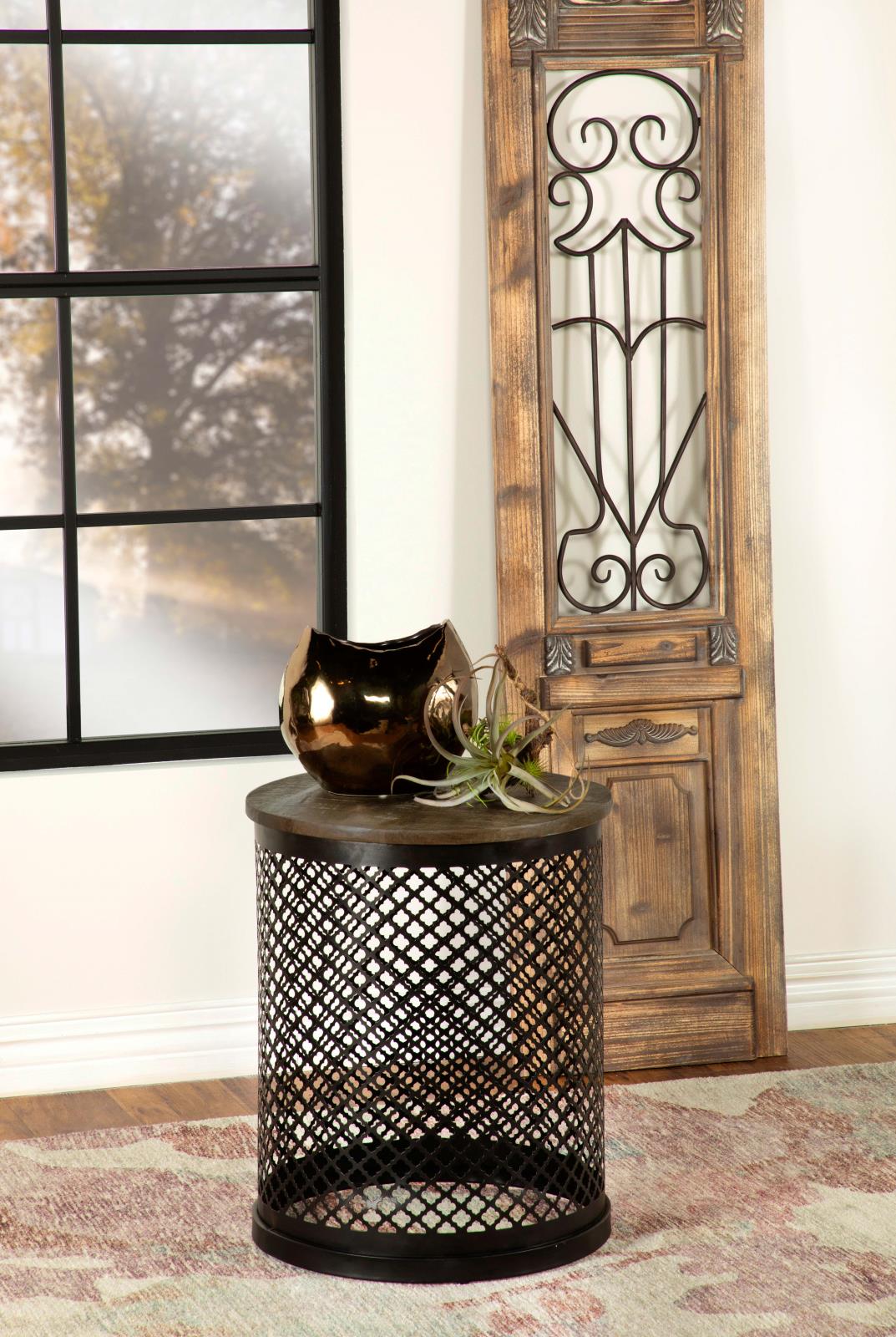Aurora Natural/Black Round Accent Table with Drum Base - 935990 - Bien Home Furniture &amp; Electronics