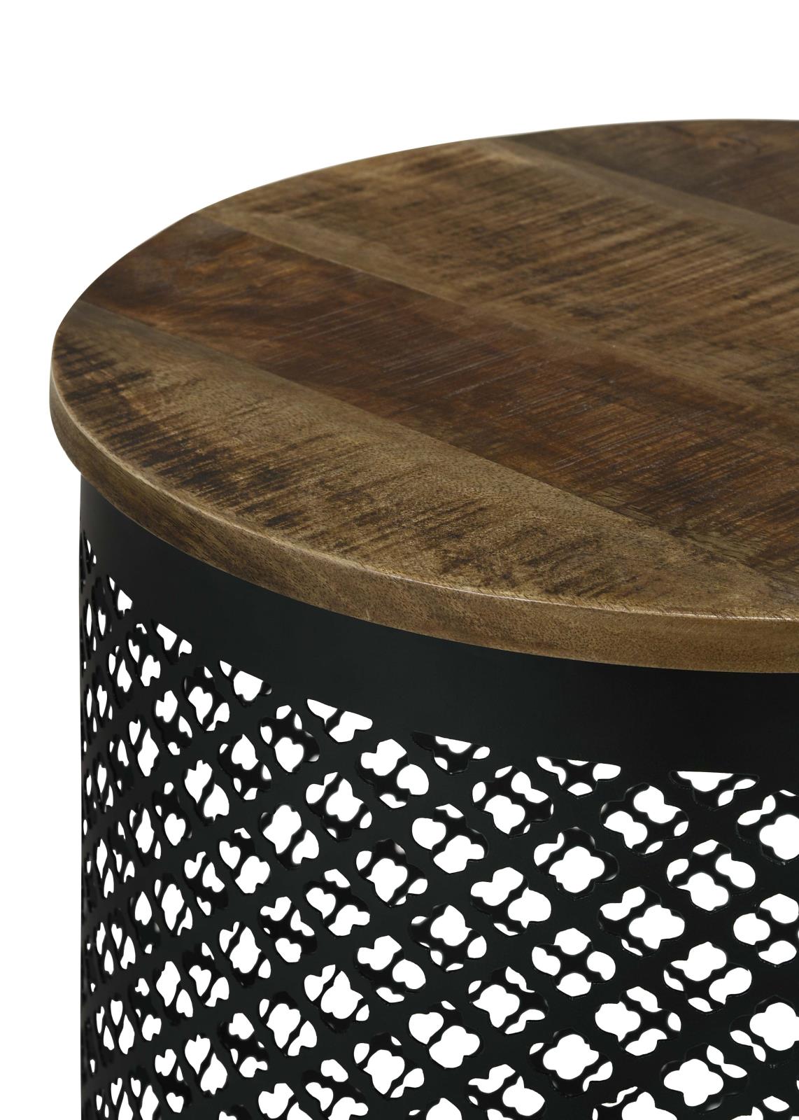 Aurora Natural/Black Round Accent Table with Drum Base - 935990 - Bien Home Furniture & Electronics