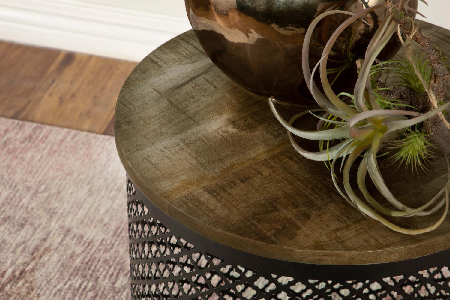 Aurora Natural/Black Round Accent Table with Drum Base - 935990 - Bien Home Furniture & Electronics