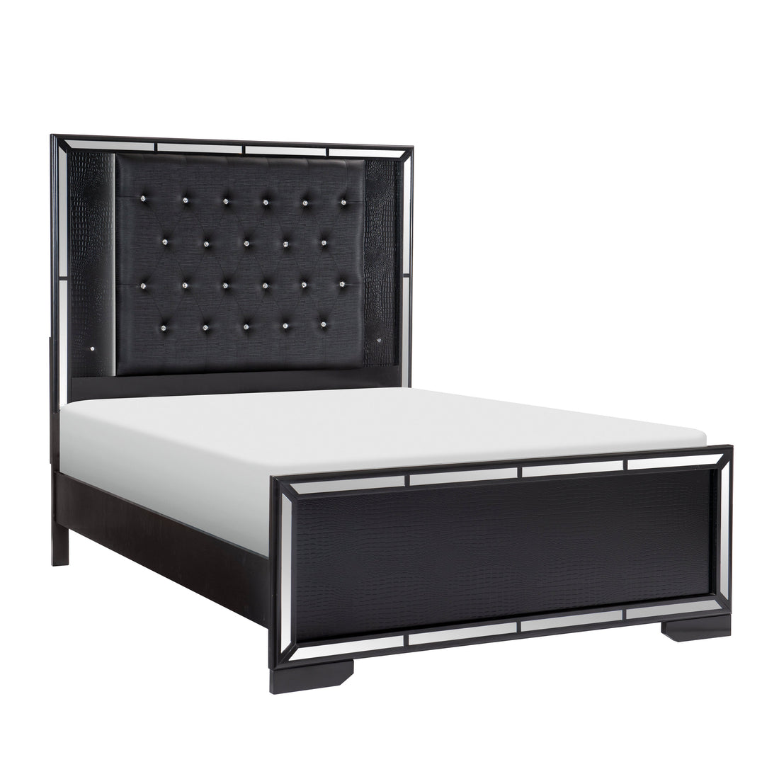 Aveline Black Queen LED Upholstered Panel Bed - SET | 1428BK-1 | 1428BK-2 | 1428BK-3 - Bien Home Furniture &amp; Electronics