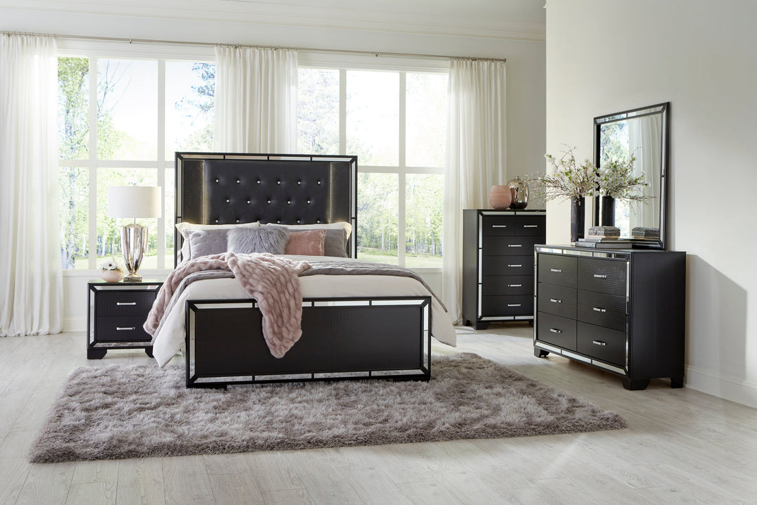Aveline Black Queen LED Upholstered Panel Bed - SET | 1428BK-1 | 1428BK-2 | 1428BK-3 - Bien Home Furniture &amp; Electronics