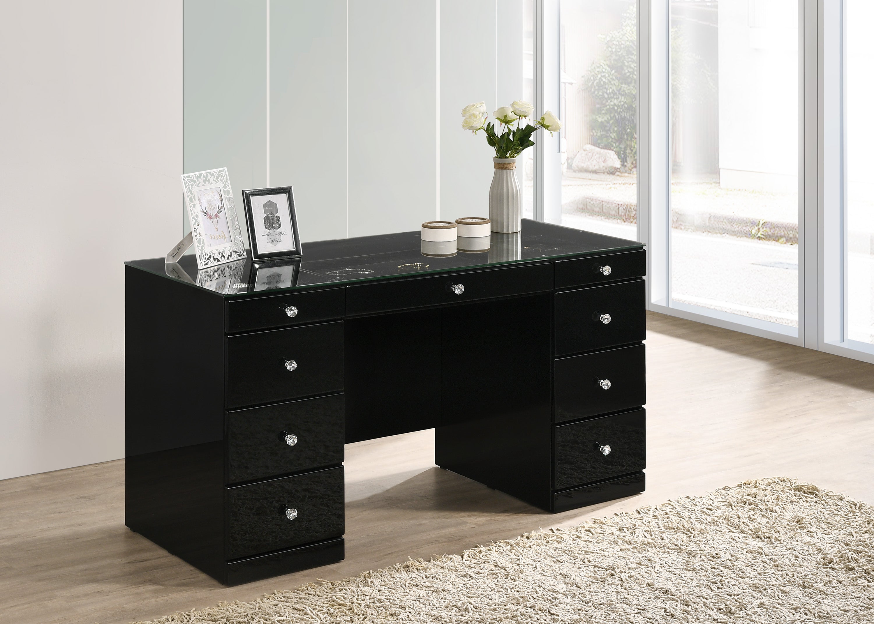 Avery Black Makeup Vanity Set with Lighted Mirror - SET | B4850BK-91-TOP | B4850BK-91-BASE | B4850BK-91-11 - Bien Home Furniture & Electronics